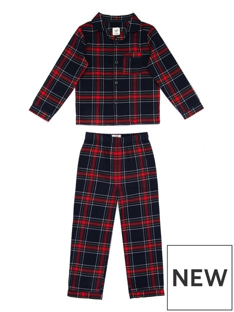 chelsea-peers-unisex-kids-christmas-check-woven-pyjamas-navy