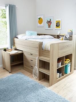 Product photograph of Very Home Aspen Mid Sleeper Bed Frame With Desk Drawers And Shelves Plus Mattress Options Buy And Save - Natural - Bed Frame Only from very.co.uk