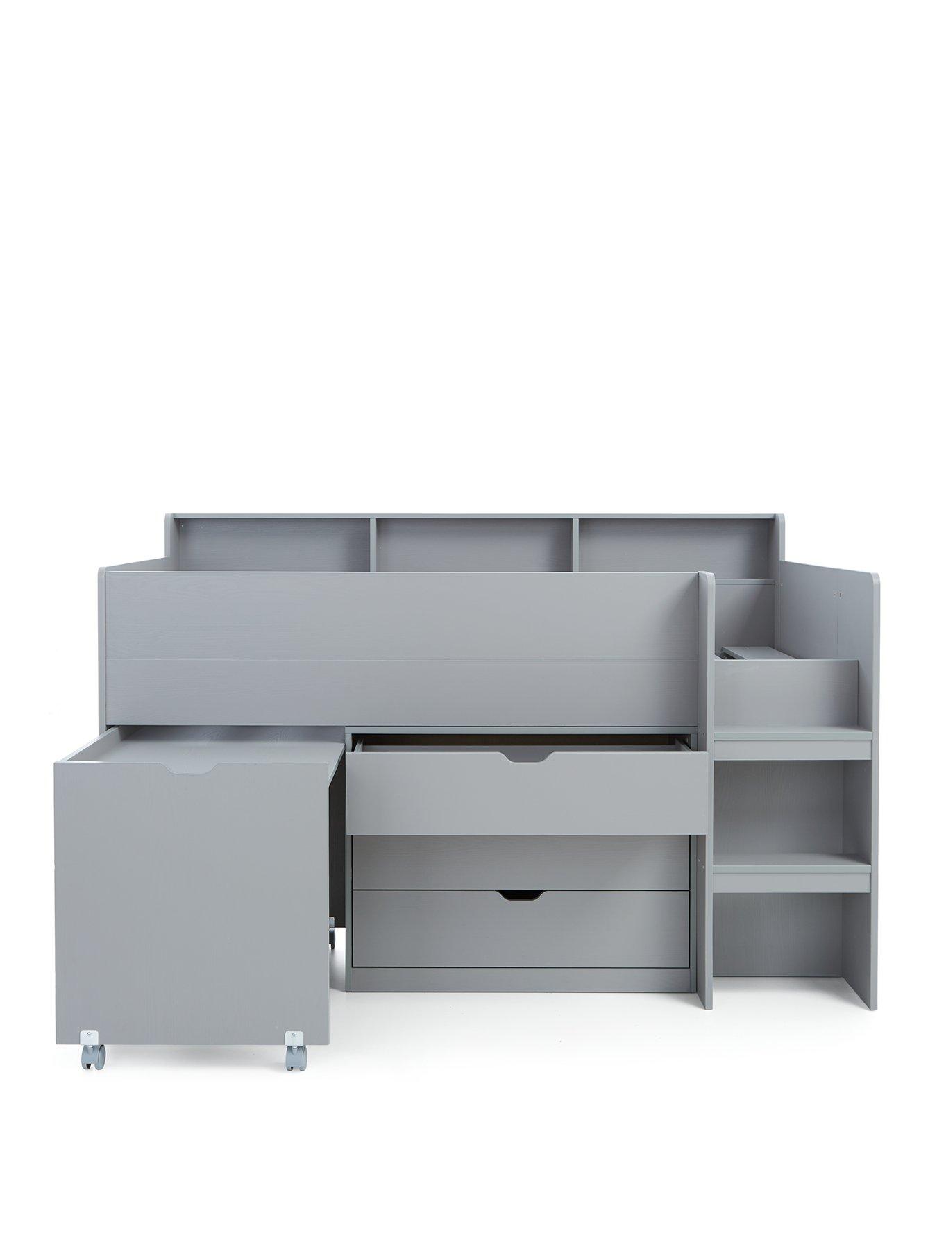 Image 2 of 6 of Very Home Aspen Mid Sleeper Bed Frame with Desk, Drawers and Shelves plus Mattress Options (Buy and SAVE!) - Grey