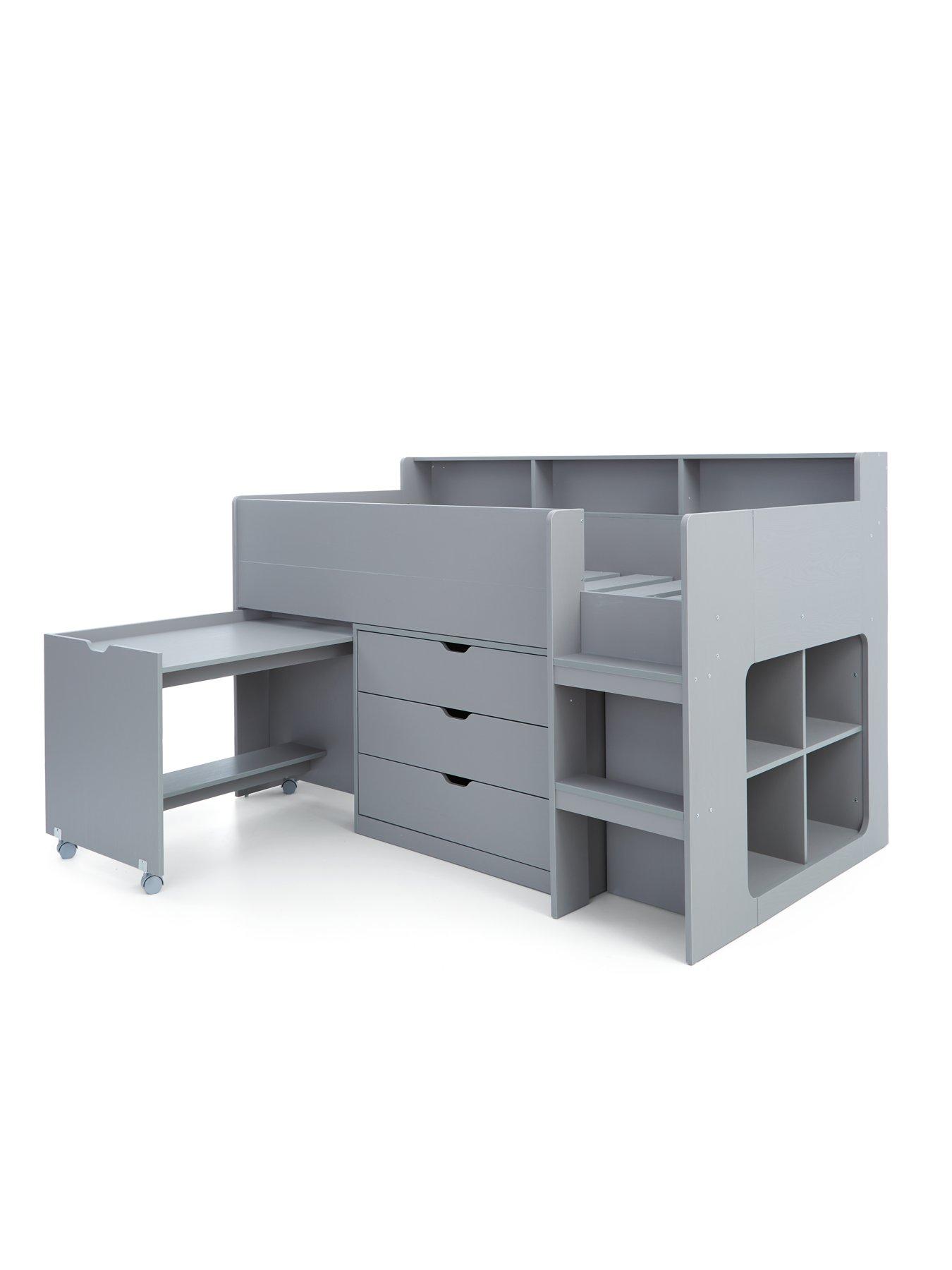 Image 3 of 6 of Very Home Aspen Mid Sleeper Bed Frame with Desk, Drawers and Shelves plus Mattress Options (Buy and SAVE!) - Grey