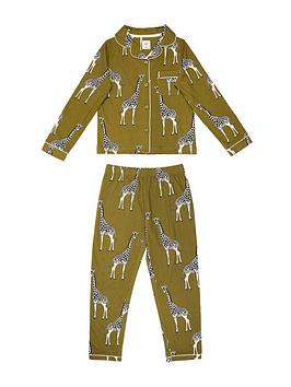 Chelsea Peers Unisex Kids Giraffe Button Up Long Pyjama Set - Khaki
