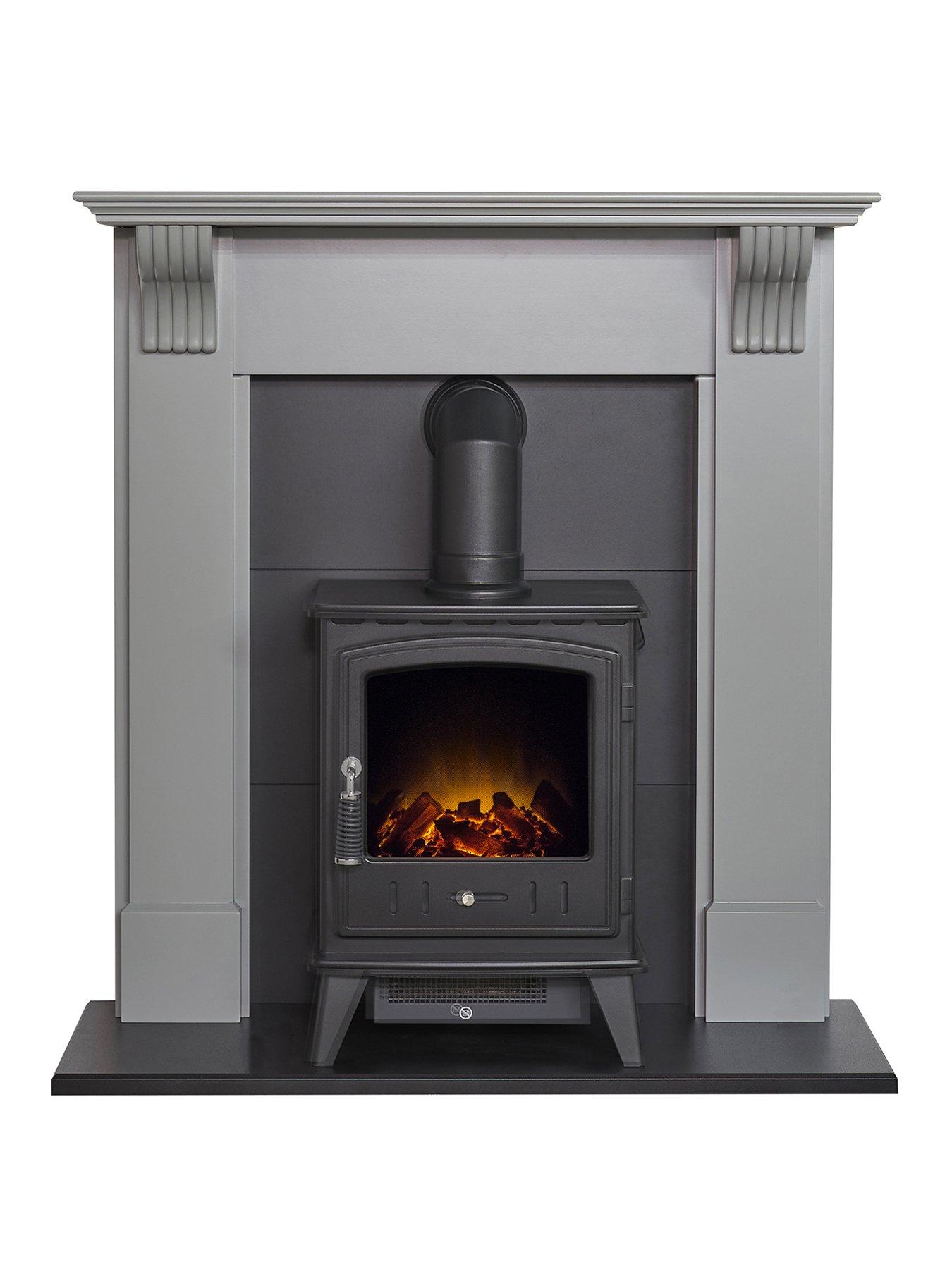 Adam Fires & Fireplaces Adam Harrogate Stove Fireplace in Grey & Black with Aviemore Electric