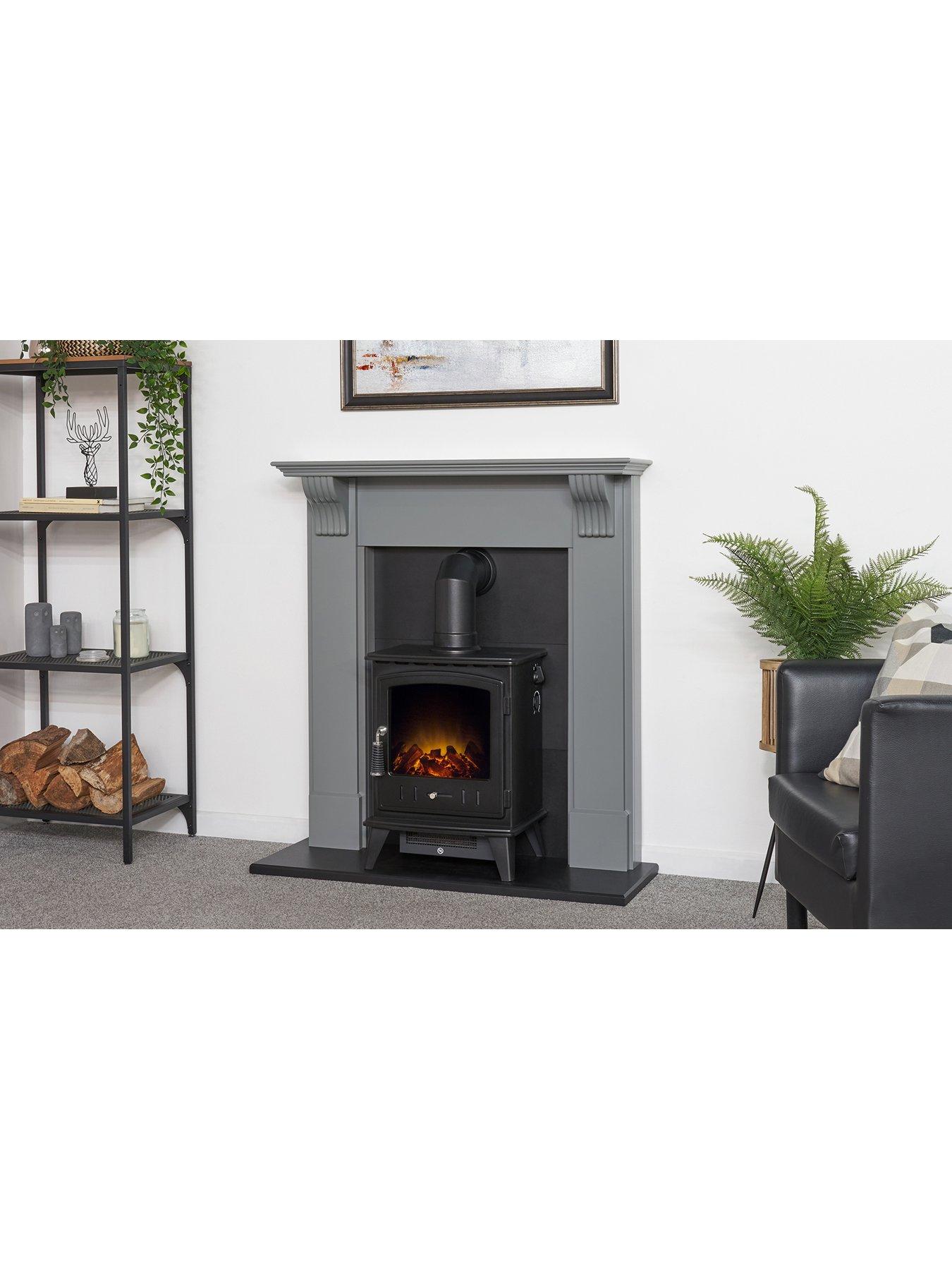 Adam Fires & Fireplaces Adam Harrogate Stove Fireplace in Grey & Black with Aviemore Electric