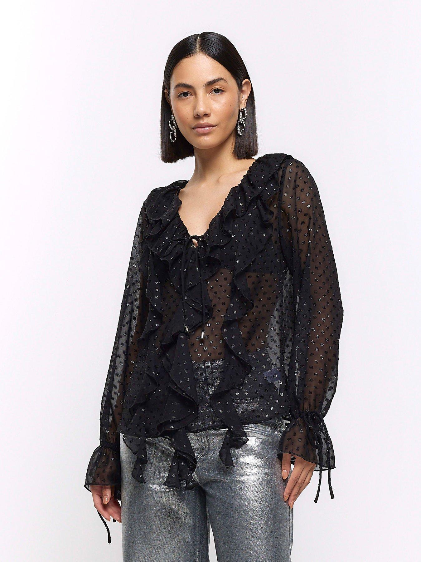 River Island Frill Detail Blouse - Black | very.co.uk