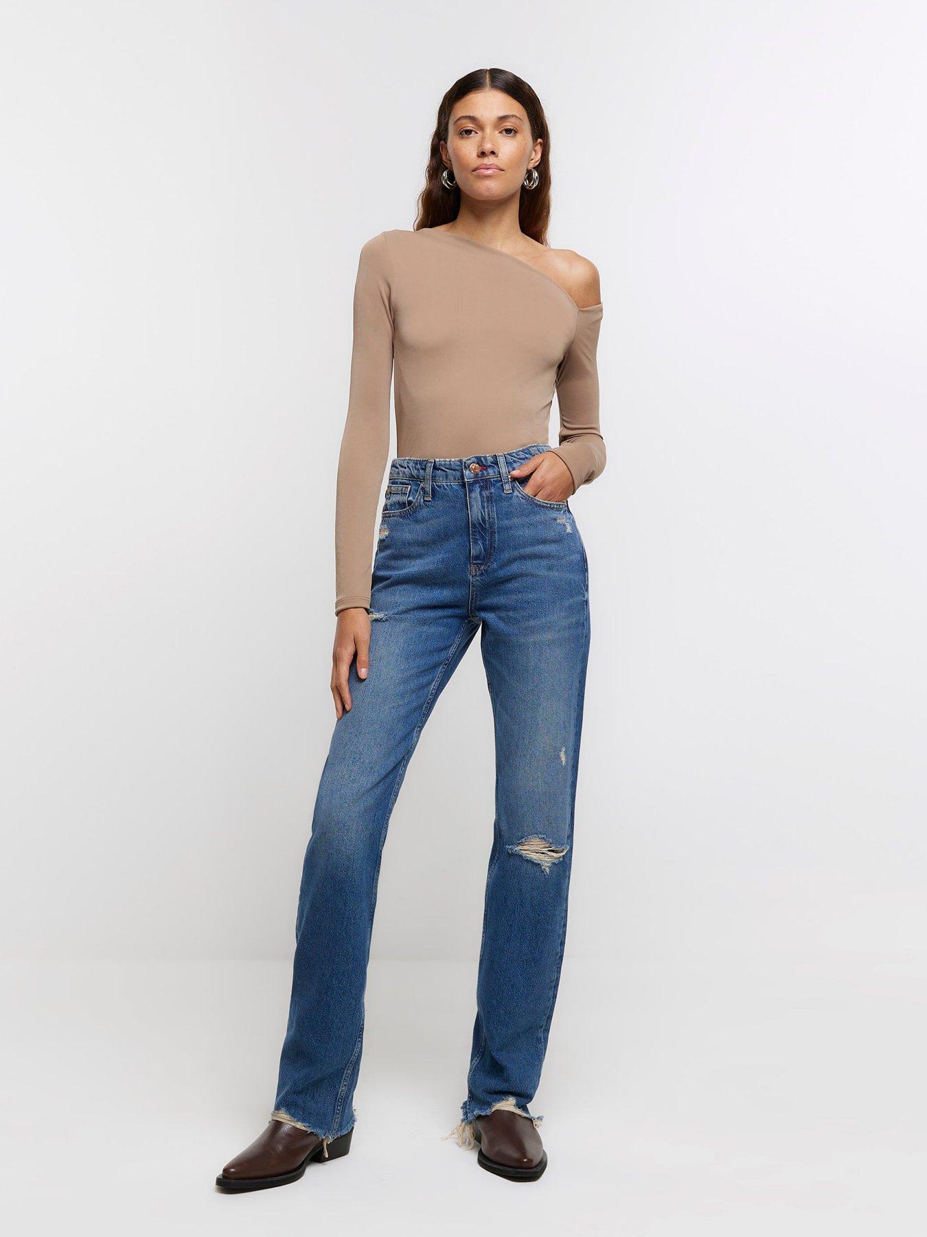 Image 3 of 4 of River Island Straight High Rise Jean - Medium Denim