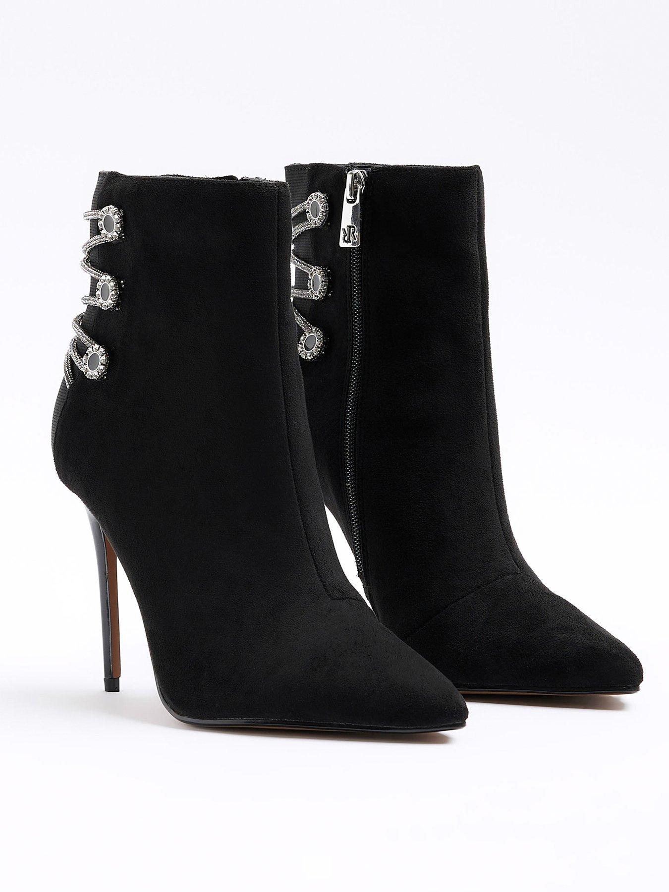 River Island Button Detail Lace Up Boot - Black | Very.co.uk