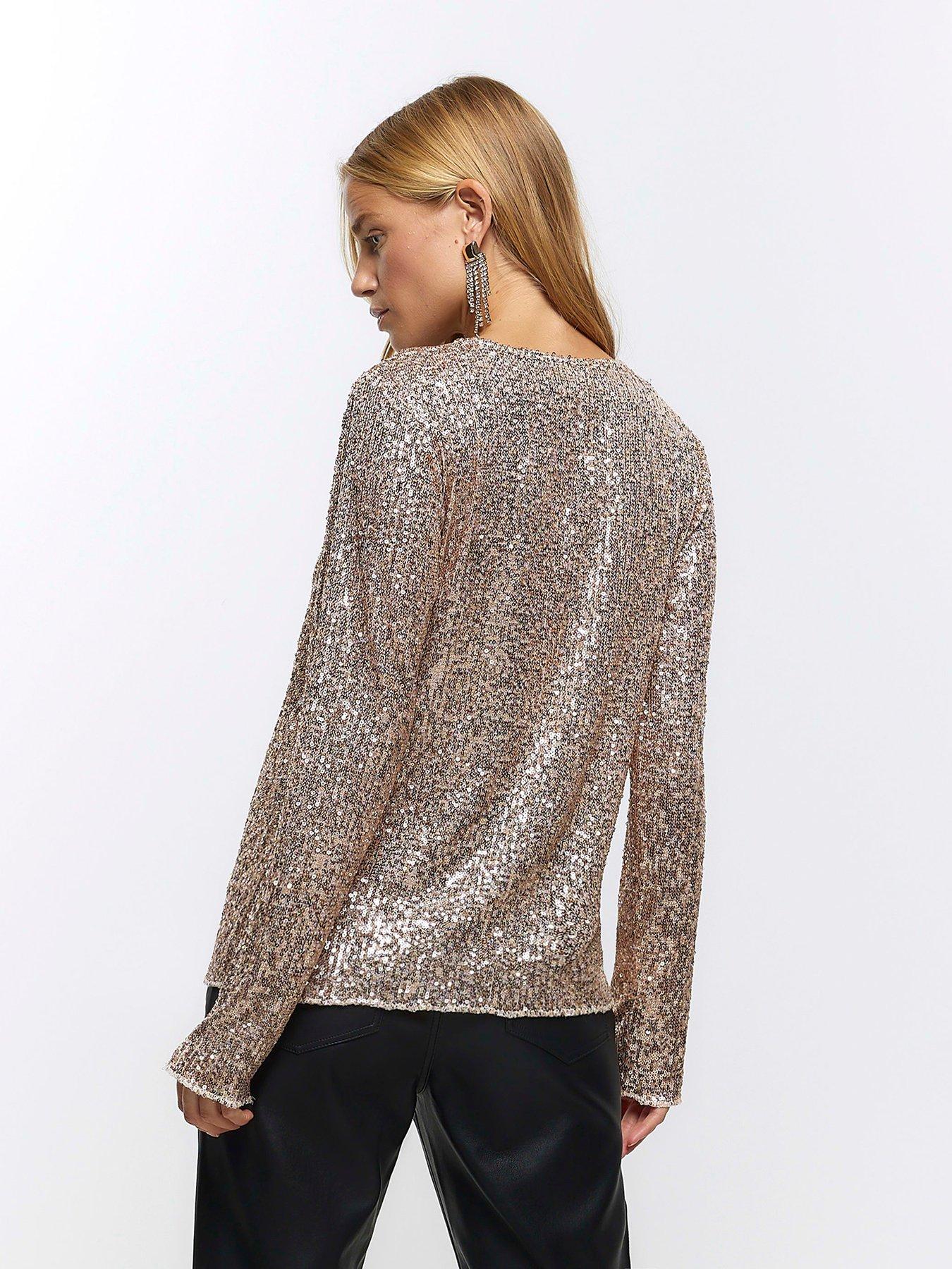 River Island Fitted Sequin Top - Rose Gold