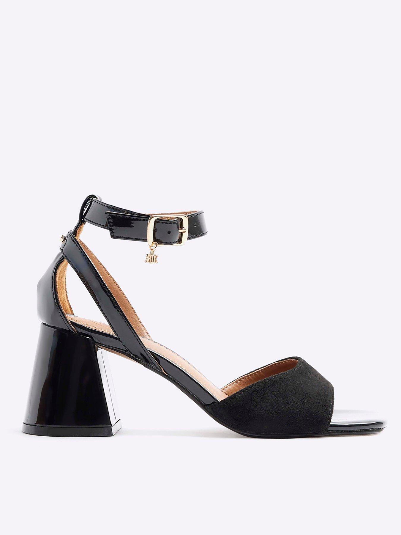 River Island Block Heel Peep Toe Sandal - Black | very.co.uk