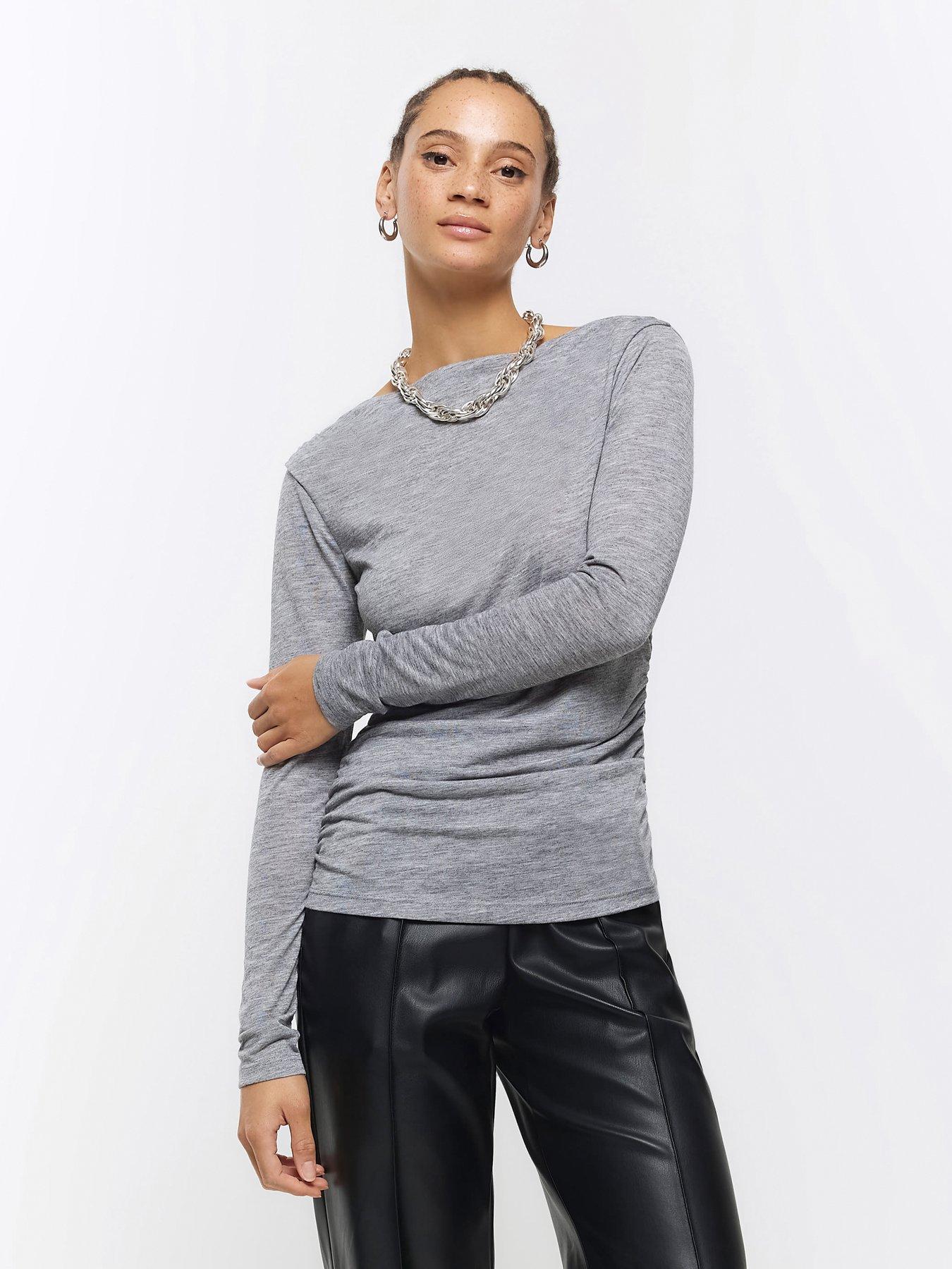 River Island Ruched Detail Top - Grey Marl | very.co.uk