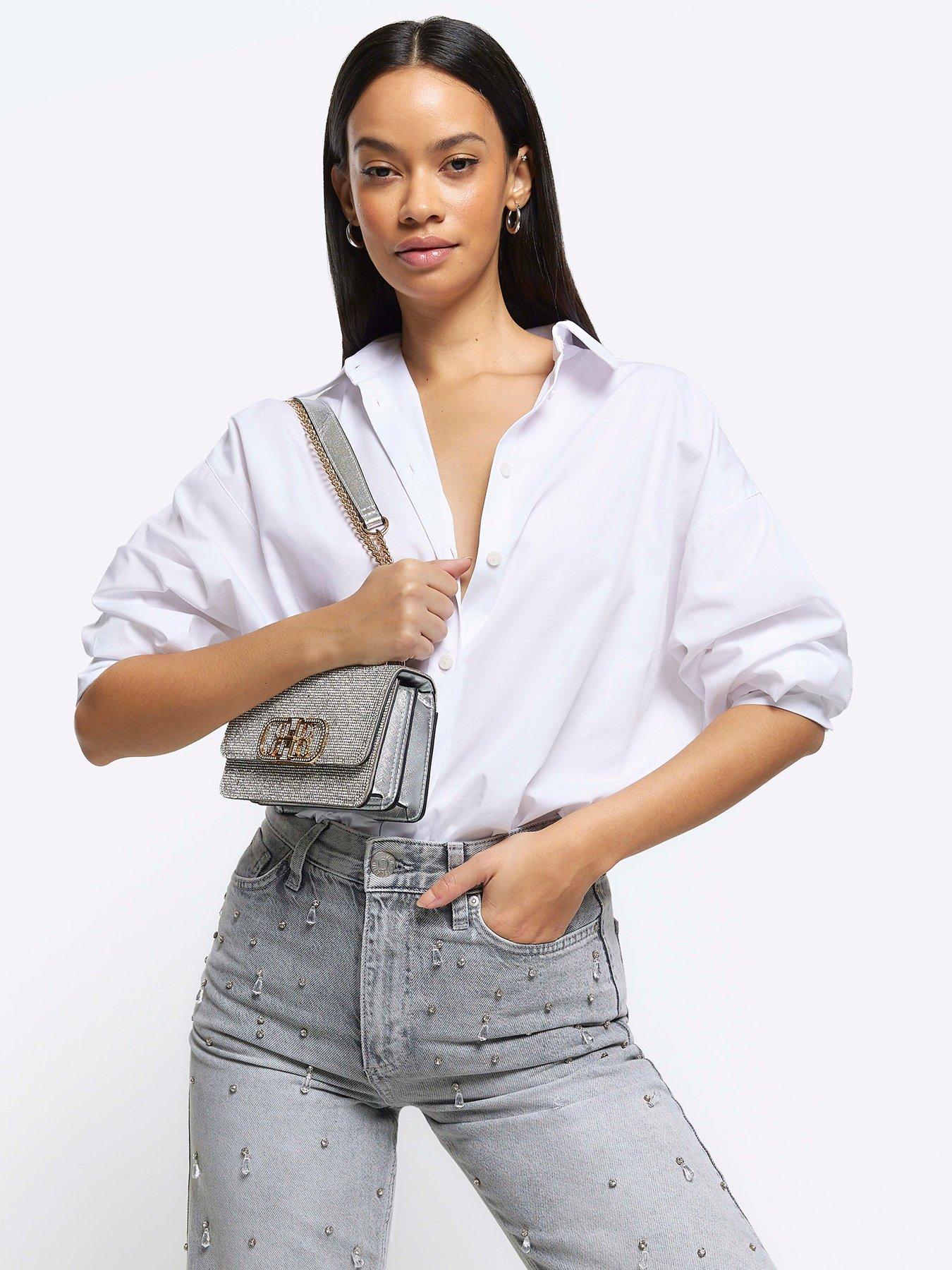 River Island Heatseal Shoulder Bag Silver Very.co.uk