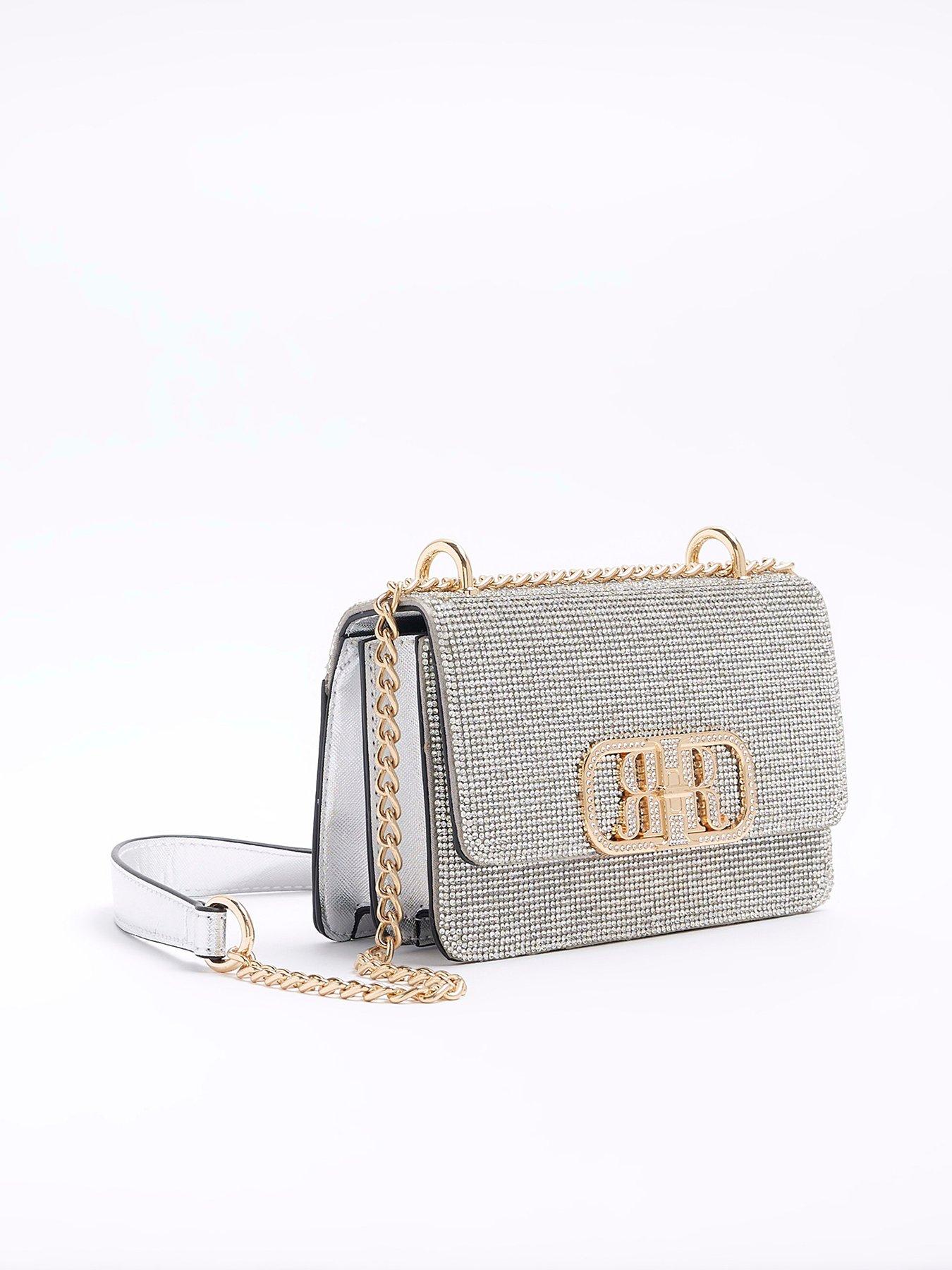 River Island Heatseal Shoulder Bag Silver Very.co.uk