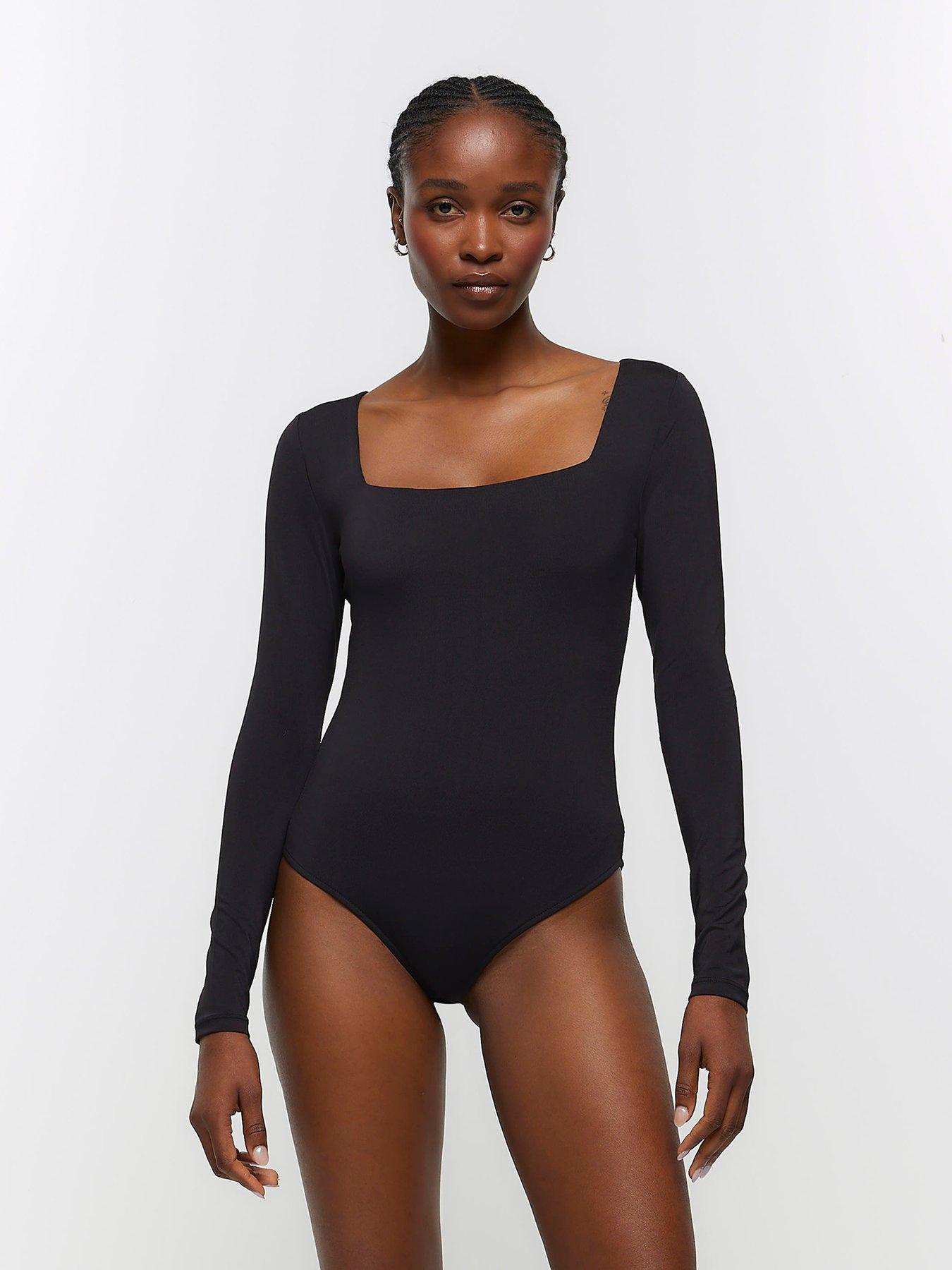 Buy Boohoo Plus Jumbo Rib Square Neck Bodysuit Top In Black