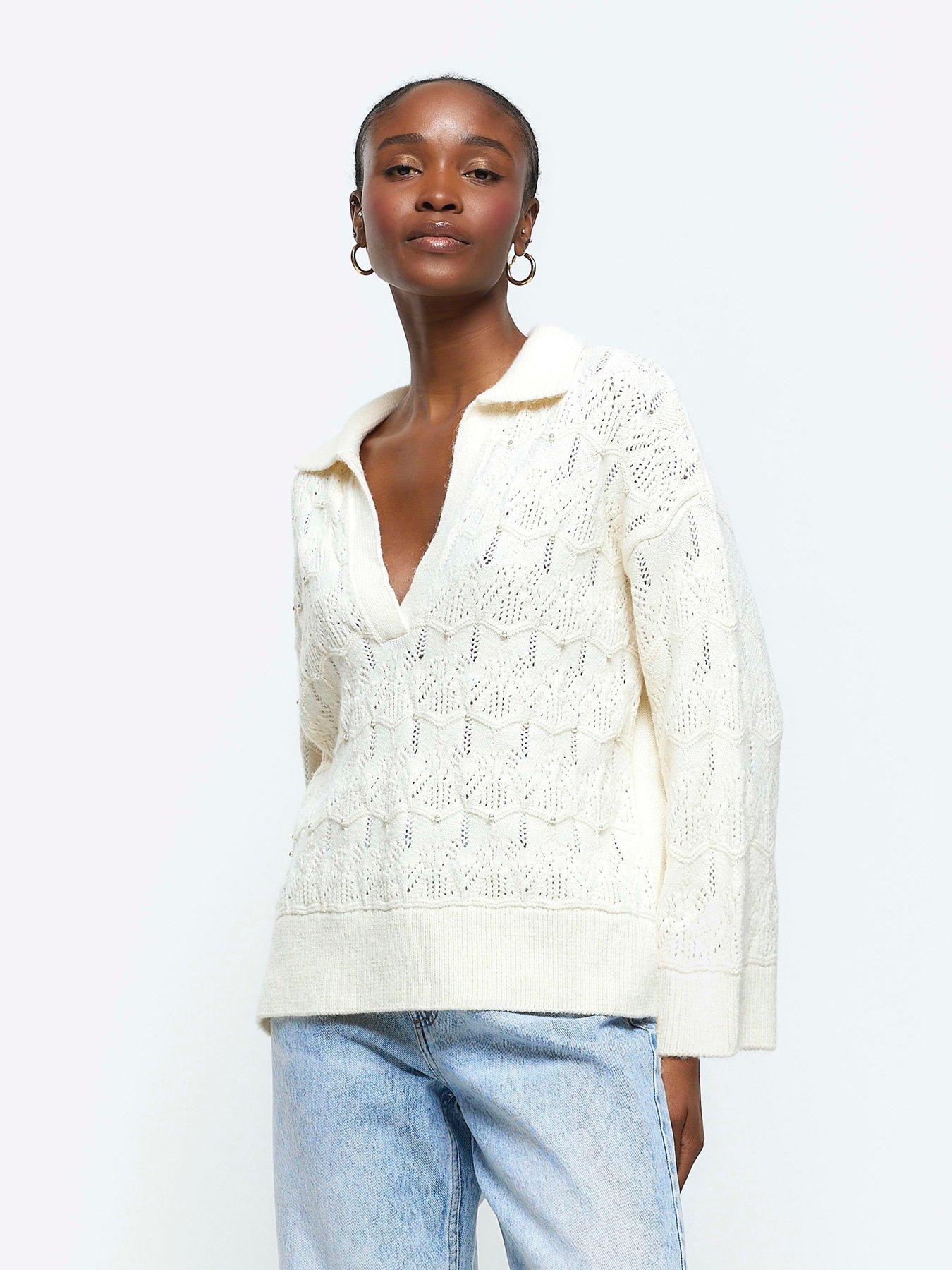 Embelished Crochet Jumper Cream