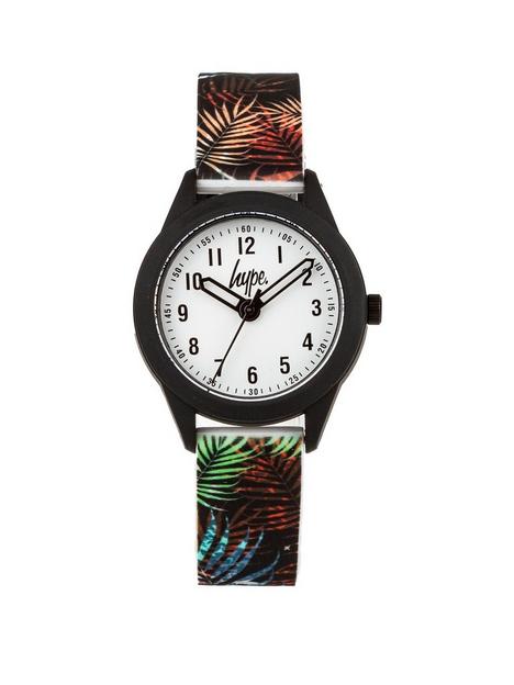hype-multicolour-leaf-pattern-silicone-strap-watch-with-white-dial