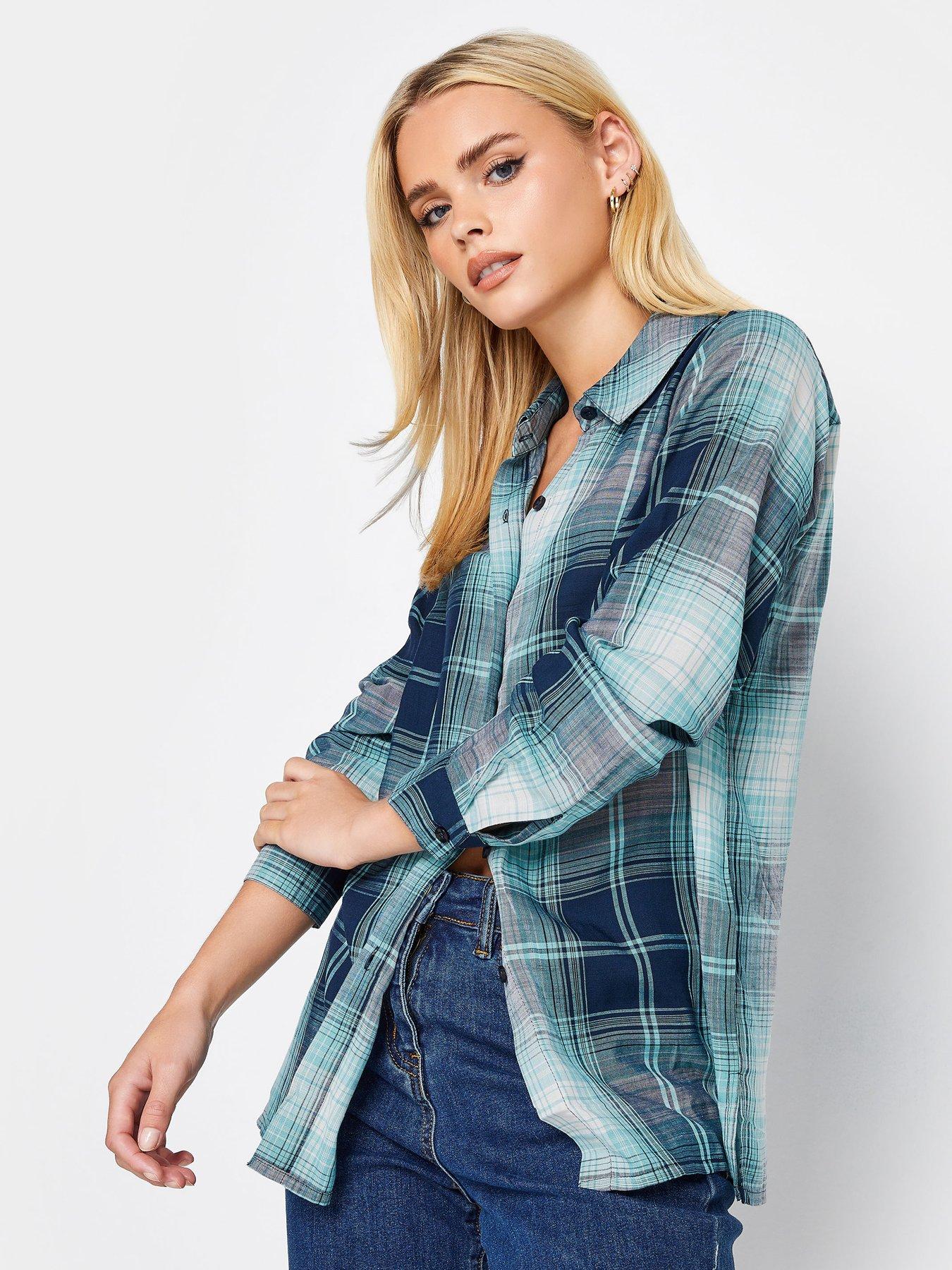 PixieGirl Petite Check Boyfriend Shirt - Blue | very.co.uk