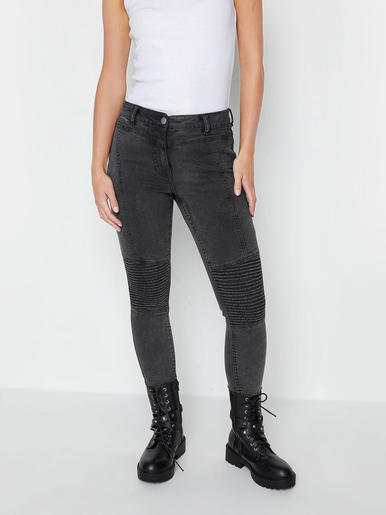 BOSS - Regular-fit biker-style jeans in mid-blue denim