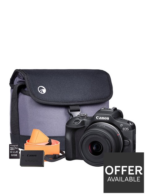 canon-eos-r100-aps-c-camera-kit-inc-rf-s-18-45mm-lens-32gb-sd-card-additional-lp-e17-battery-neck-strap-amp-case