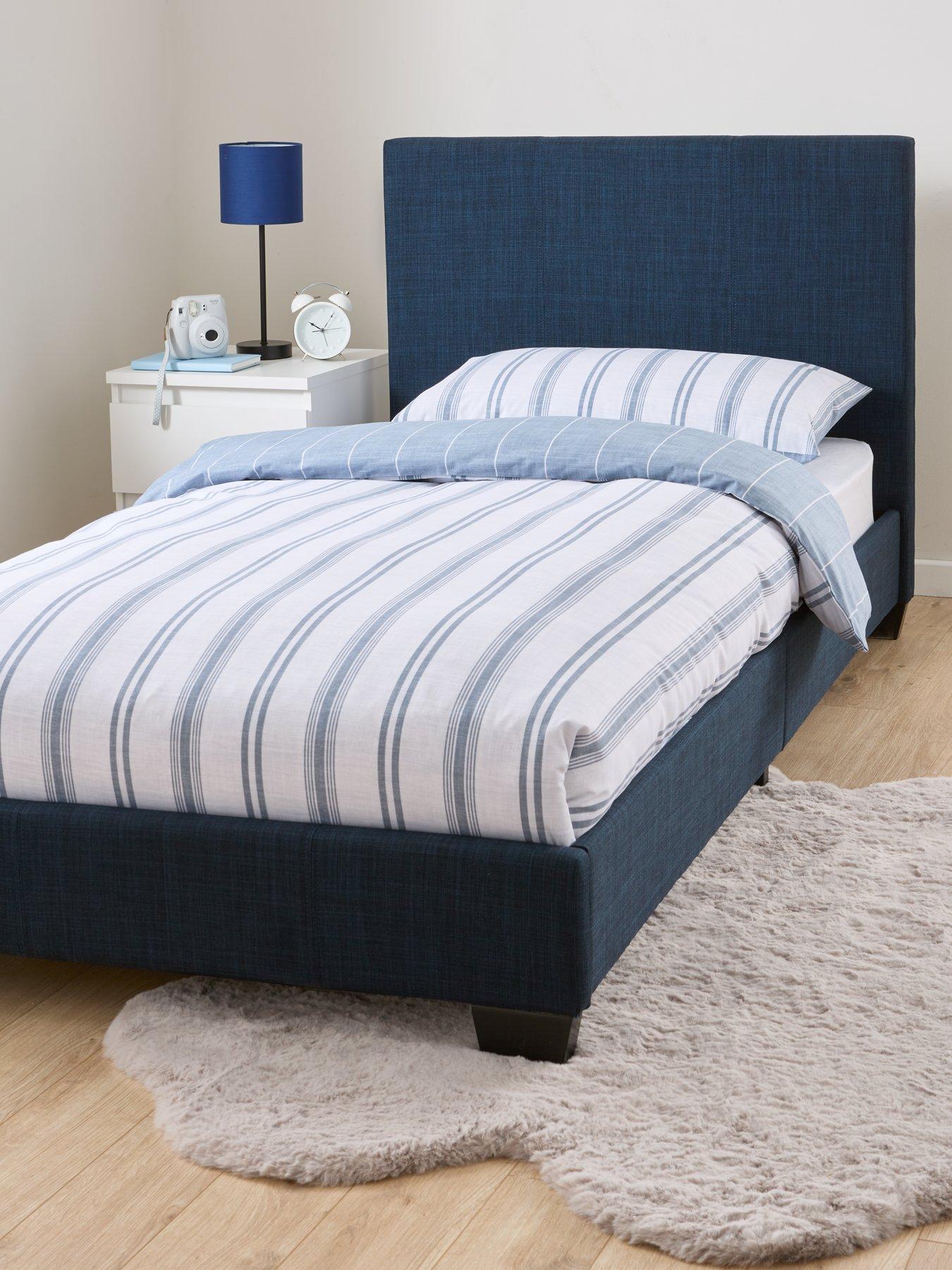 undefined Riley Fabric Single Bed Frame with Mattress Options (Buy  &  SAVE!) - Blue