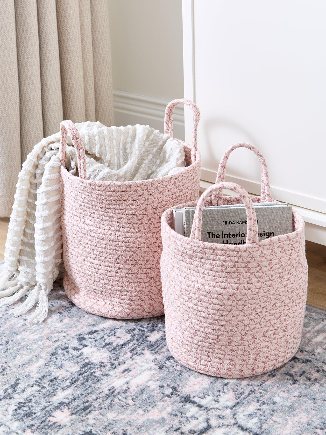 undefined Set of 2 Cotton Rope Storage Baskets in Pink