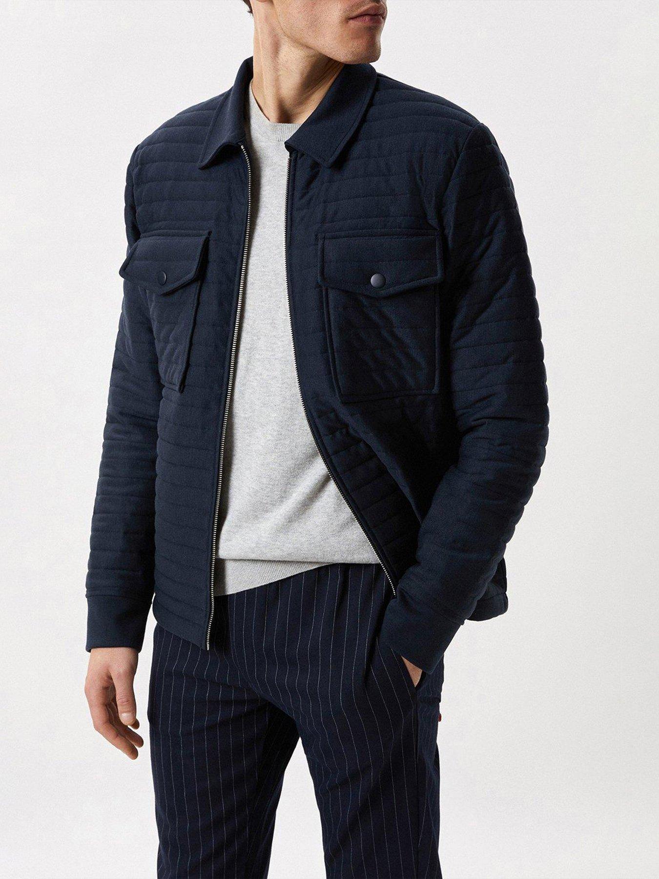 Burton Menswear London Quilted Nylon Collared Hybrid Jacket - Navy |  Very.co.uk