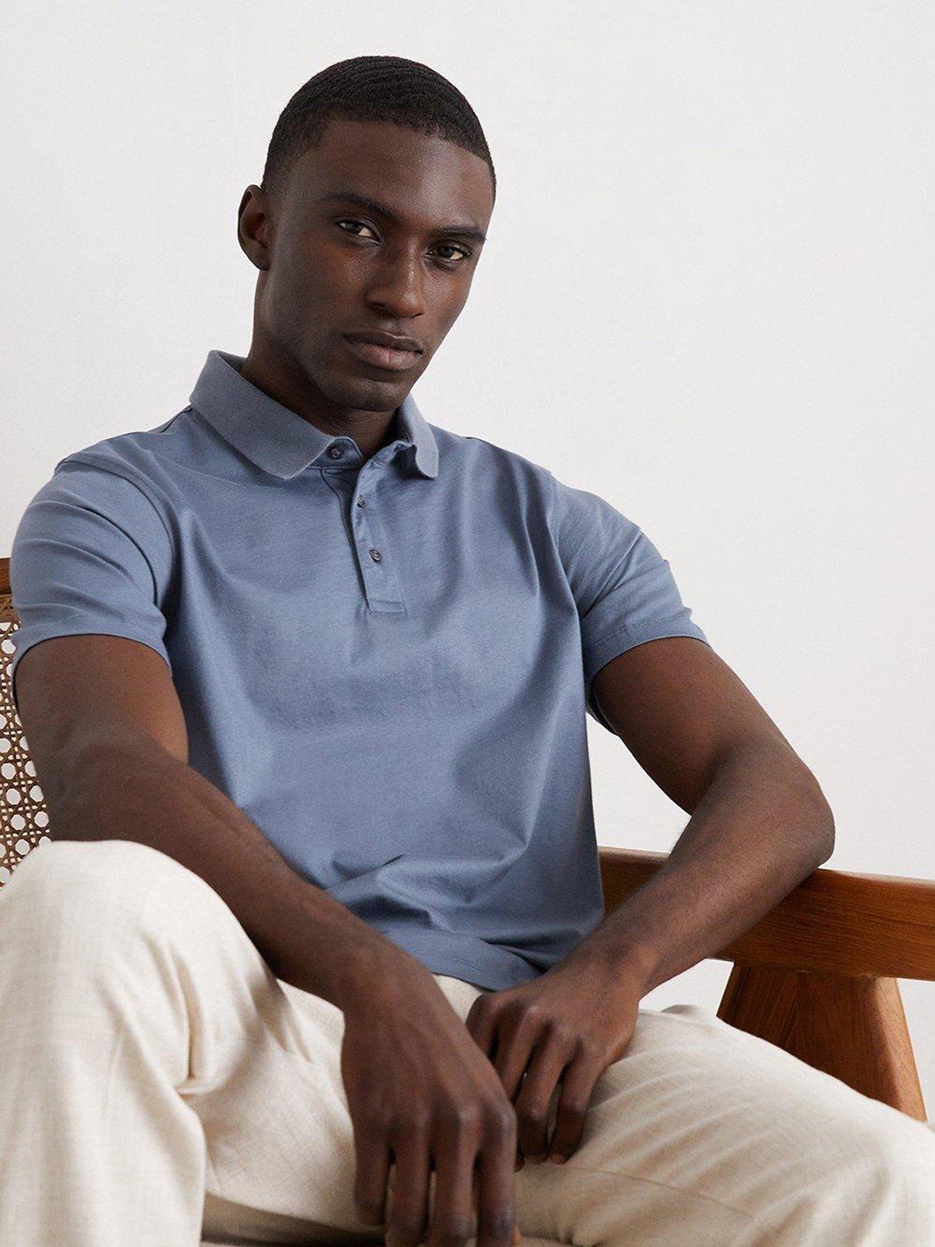 Mercerised Rib Collar Polo Shirt Blue