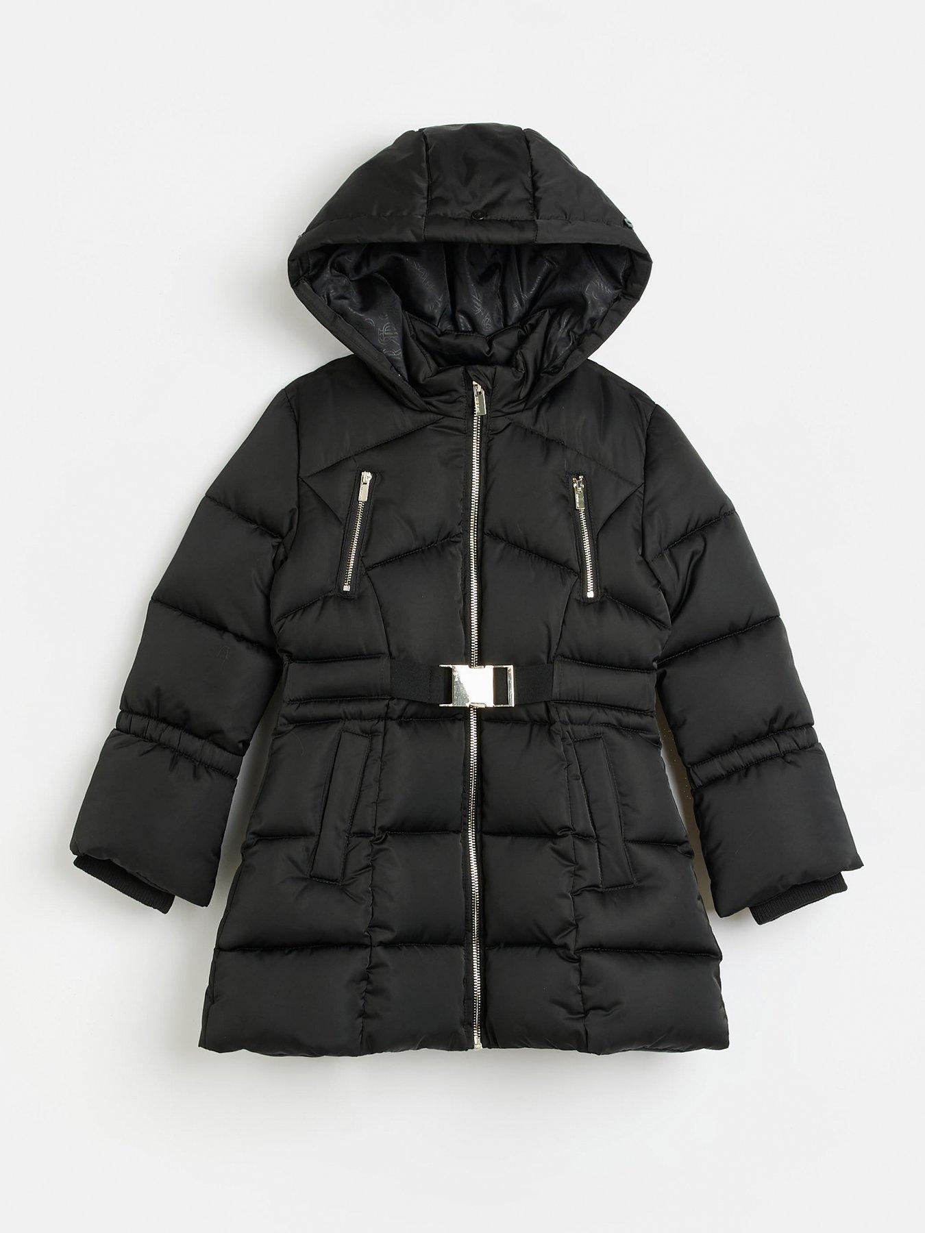 River Island Girls Hooded Faux Fur Trim Puffer Coat Black Very