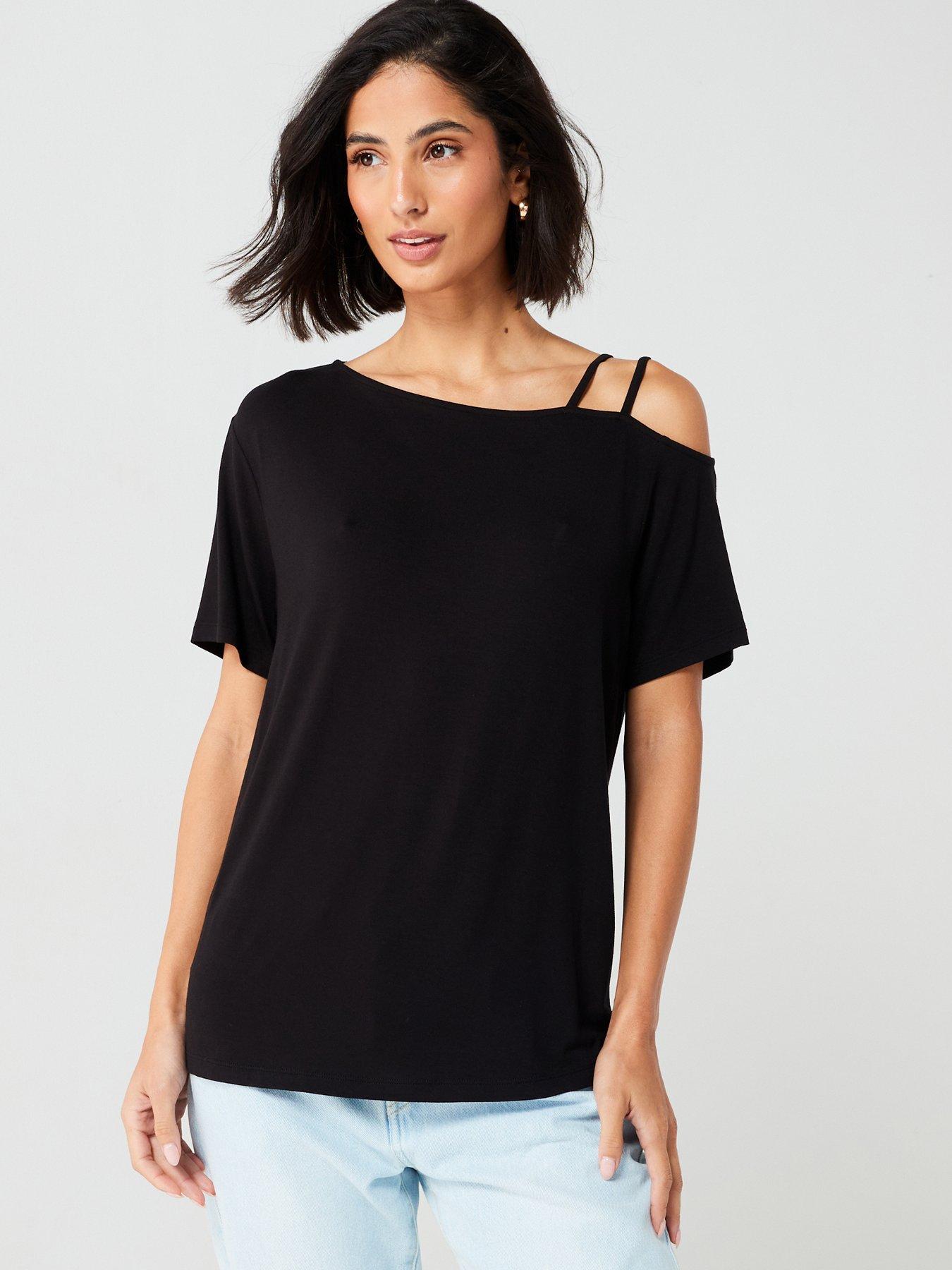 Image 1 of 6 of Everyday Slouch Strap Shoulder Detail Tshirt - Black