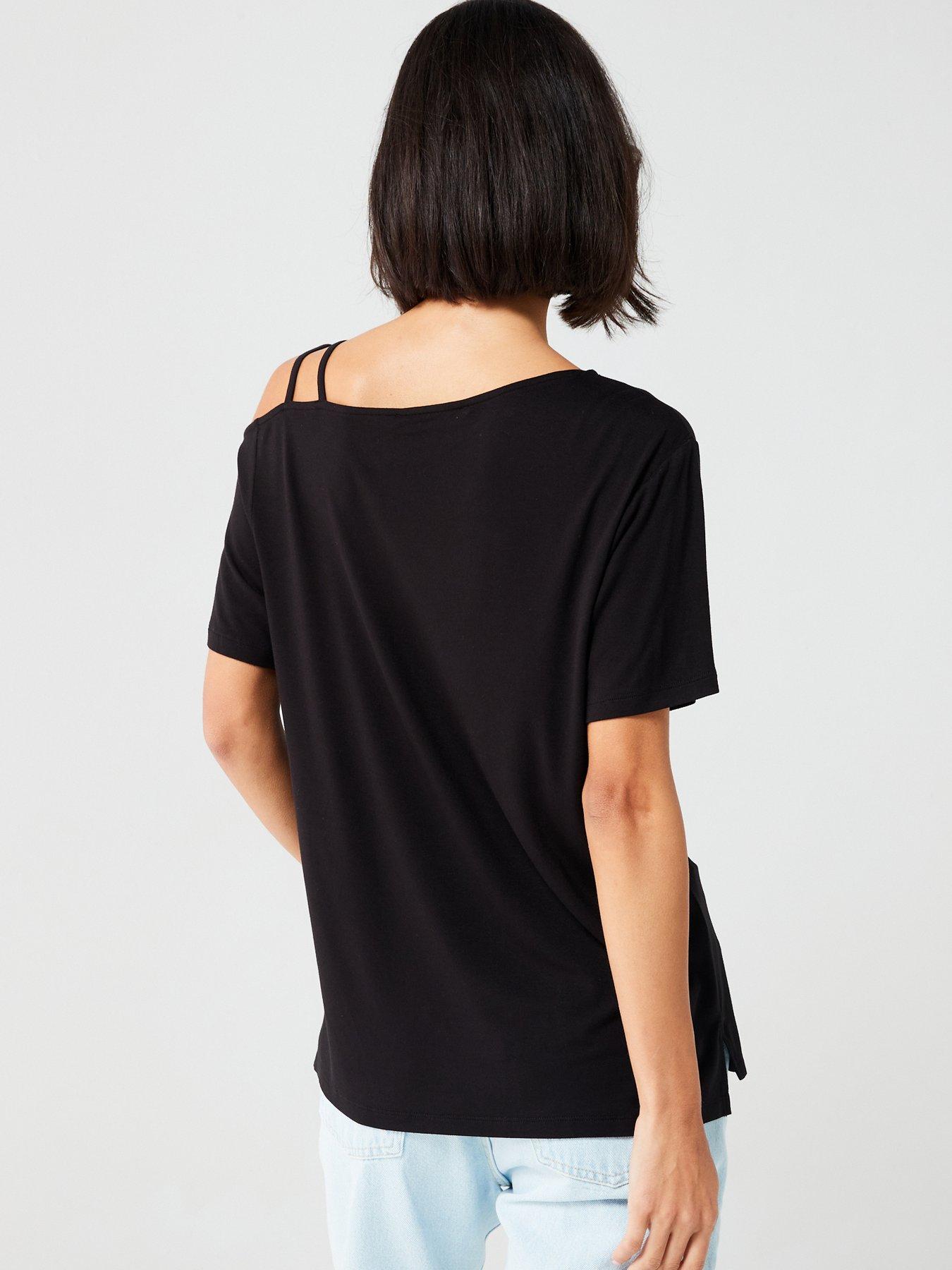 Image 2 of 6 of Everyday Slouch Strap Shoulder Detail Tshirt - Black