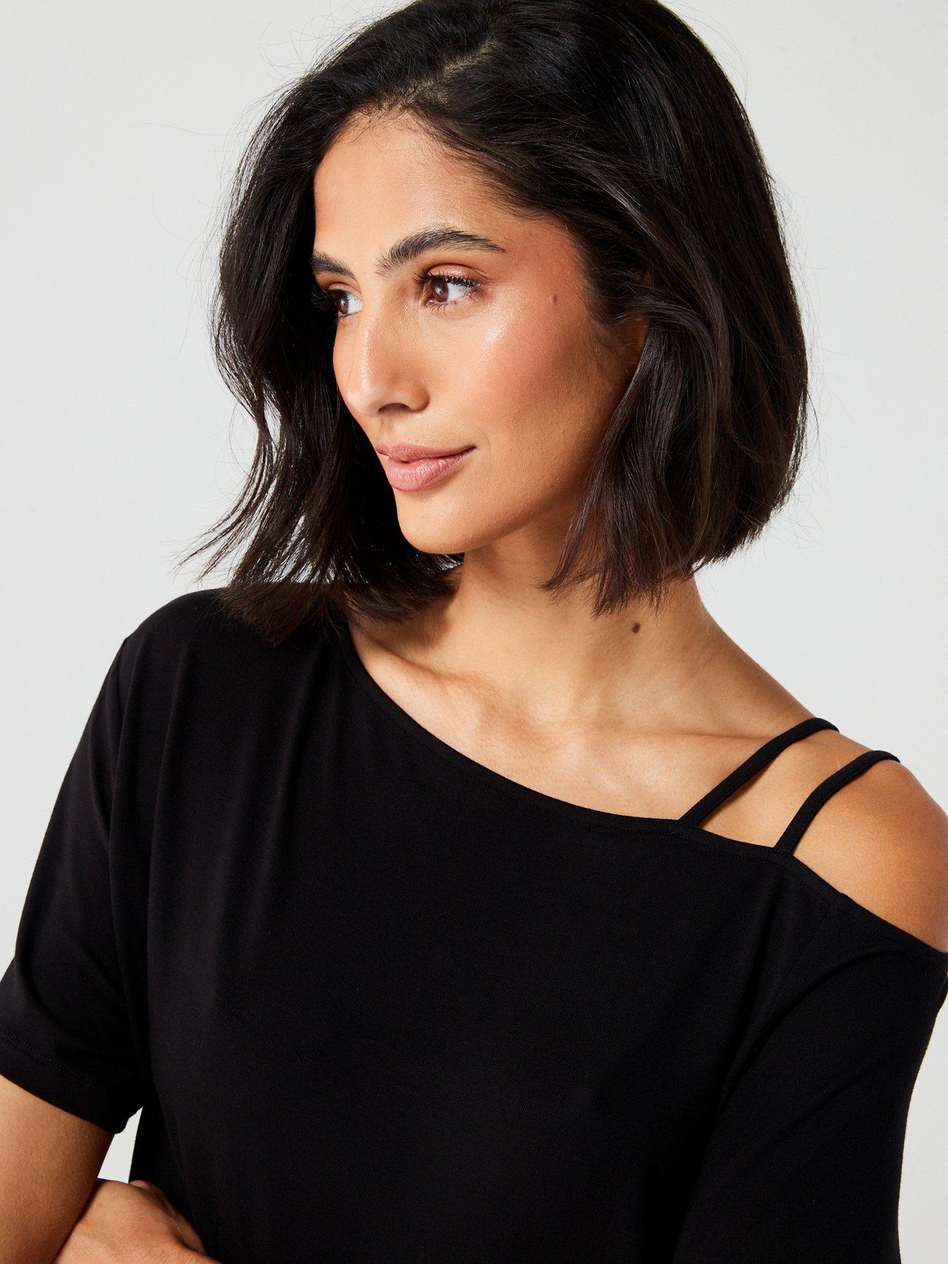 Image 4 of 6 of Everyday Slouch Strap Shoulder Detail Tshirt - Black