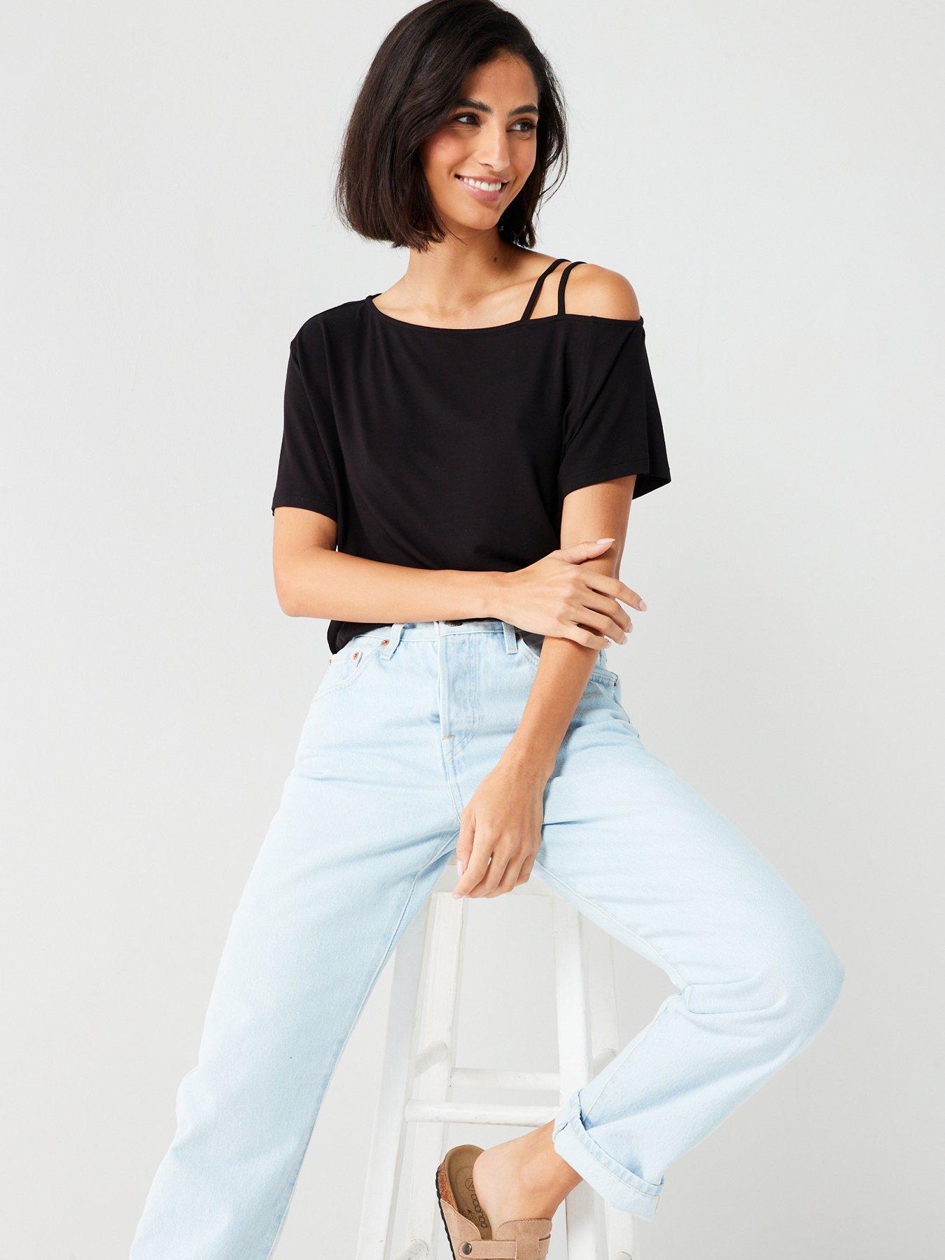 Image 5 of 6 of Everyday Slouch Strap Shoulder Detail Tshirt - Black