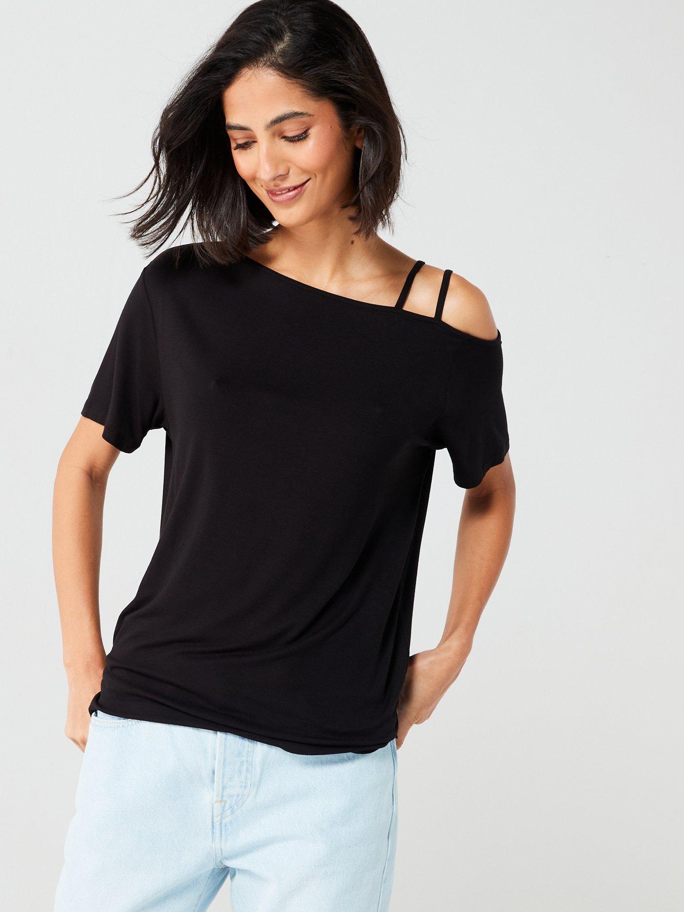 Image 6 of 6 of Everyday Slouch Strap Shoulder Detail Tshirt - Black