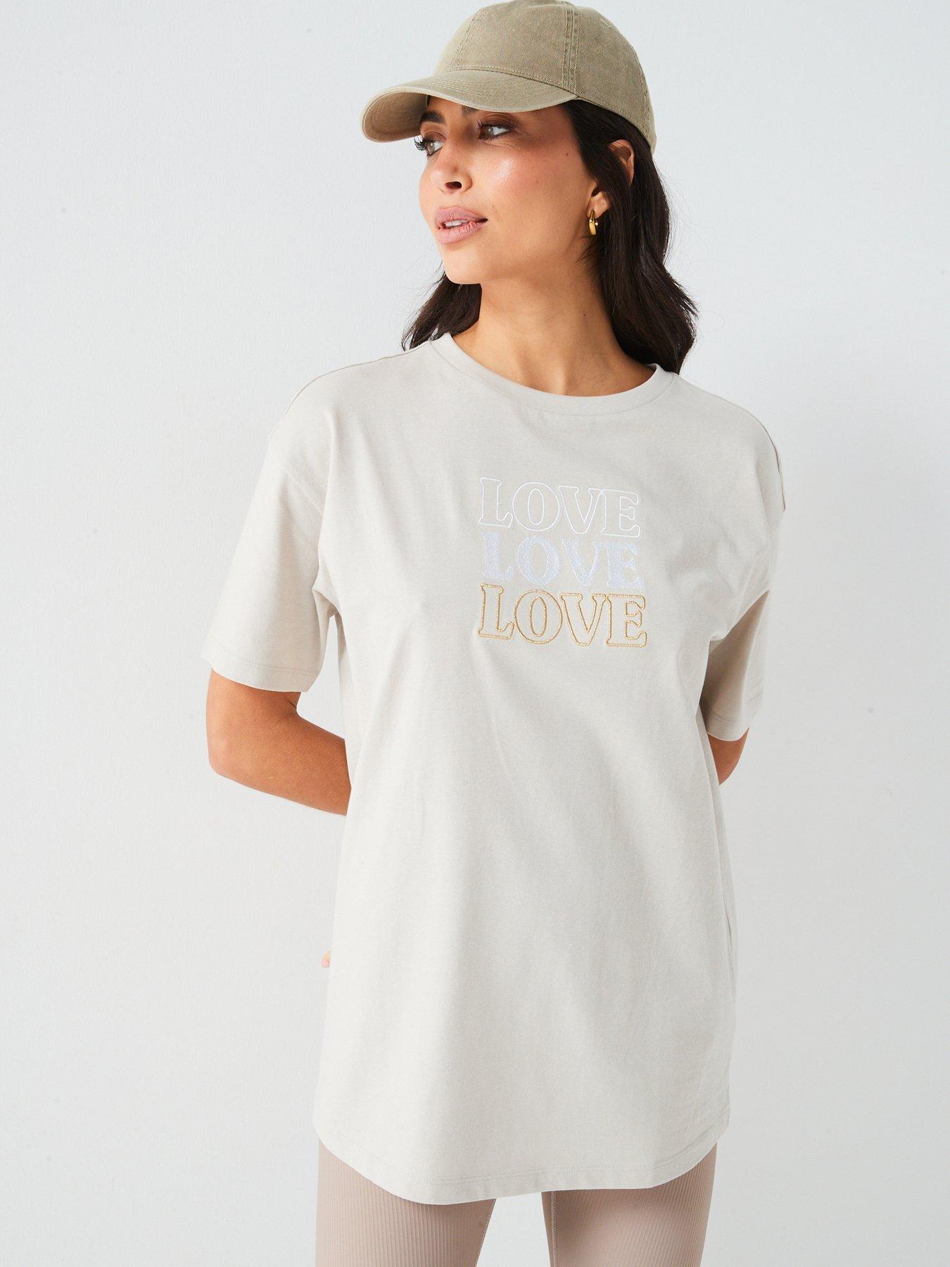 everyday oversized longline love tshirt - nude