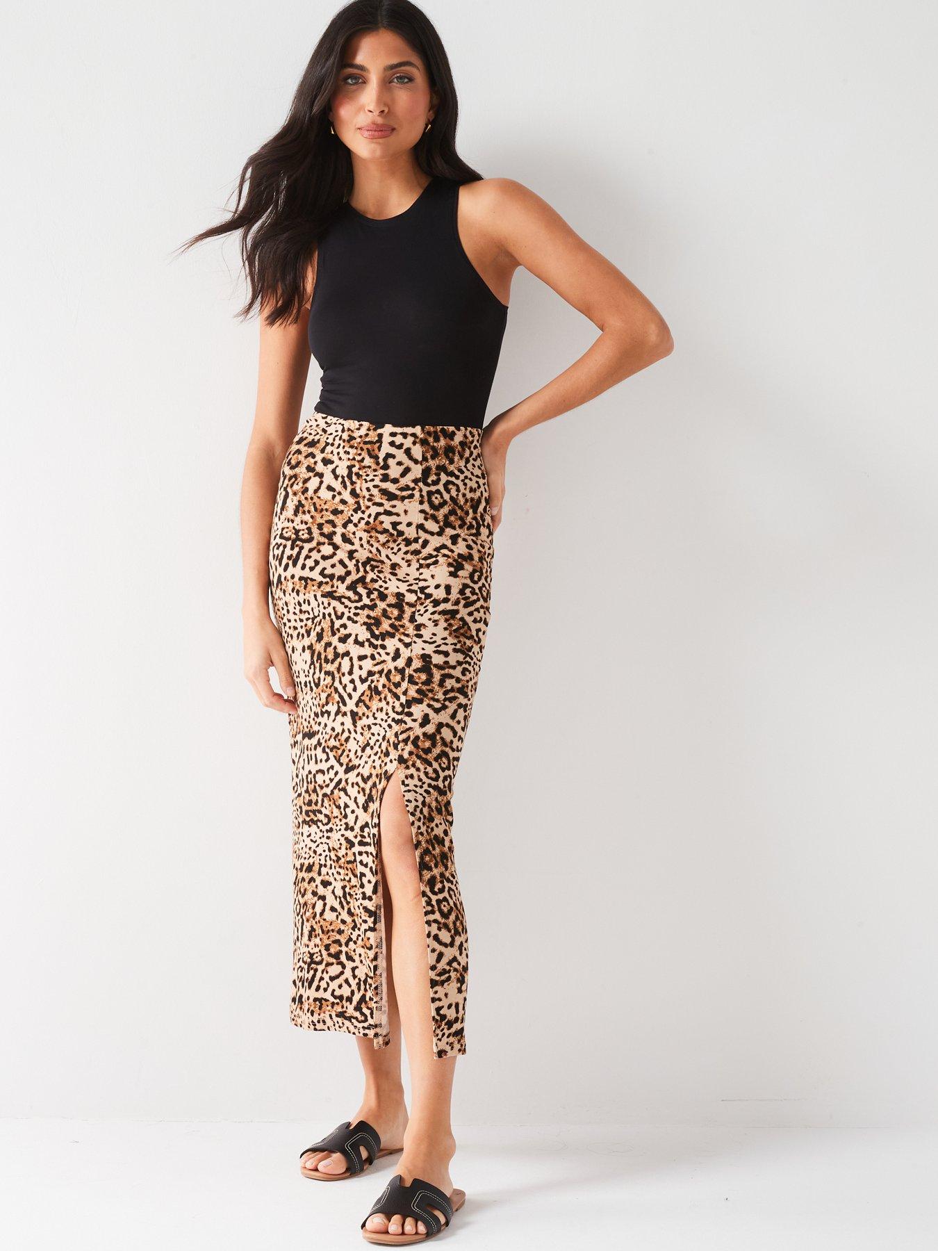 Split Detail Midi Skirt Animal Print