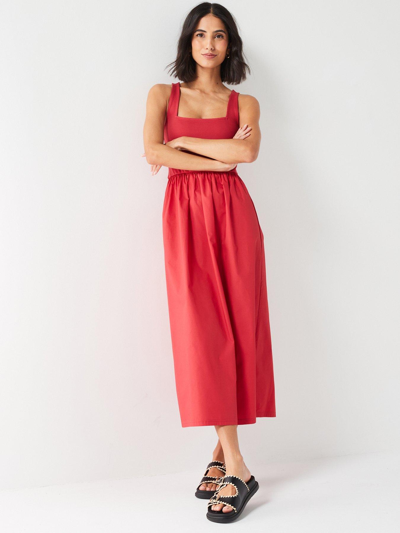 Image 5 of 6 of V by Very Square Neck Skater Midi Dress &ndash; Red