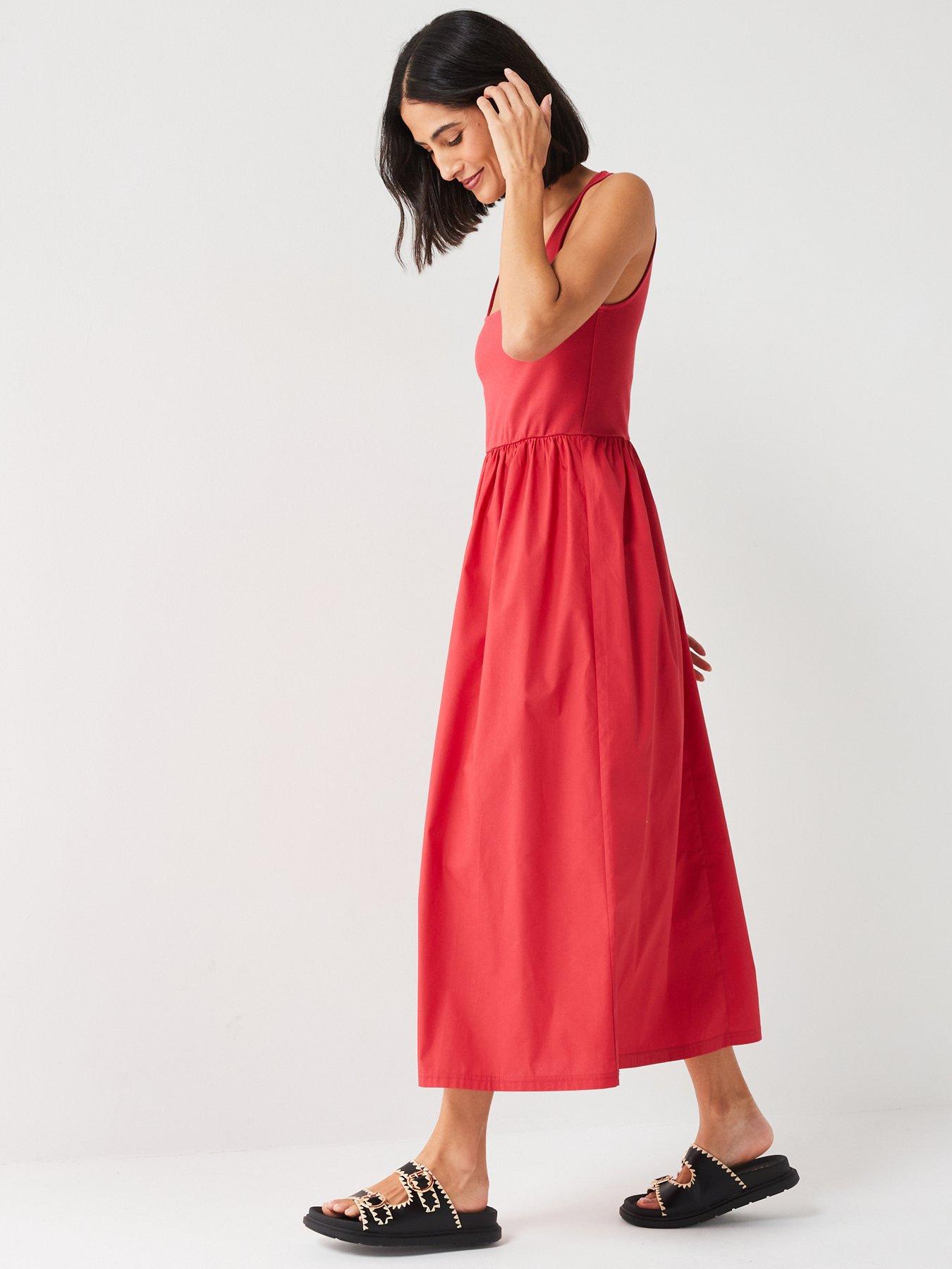 Image 6 of 6 of V by Very Square Neck Skater Midi Dress &ndash; Red