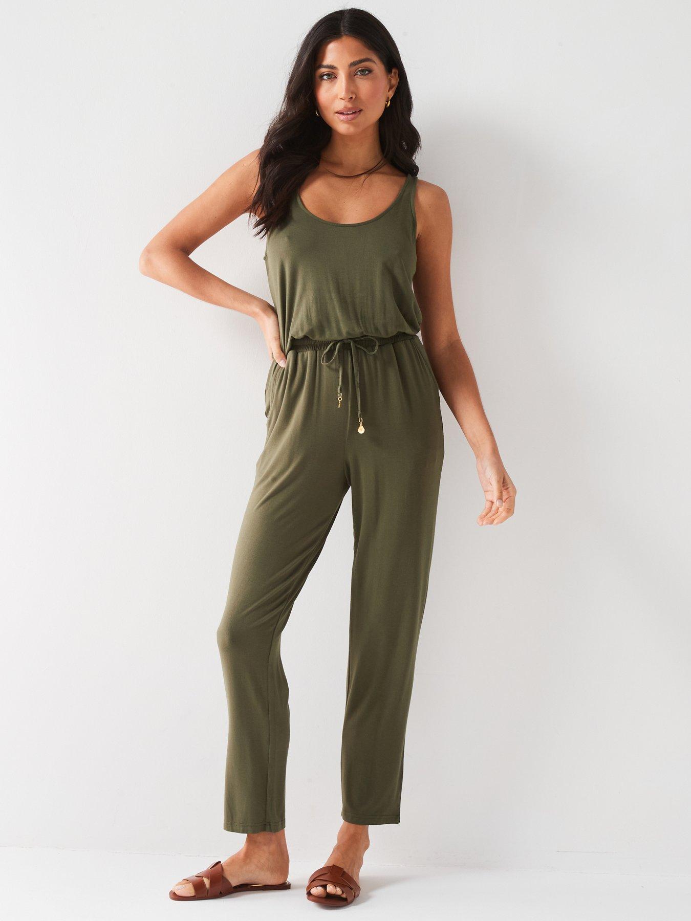 Olive green sleeveless jumpsuit on sale