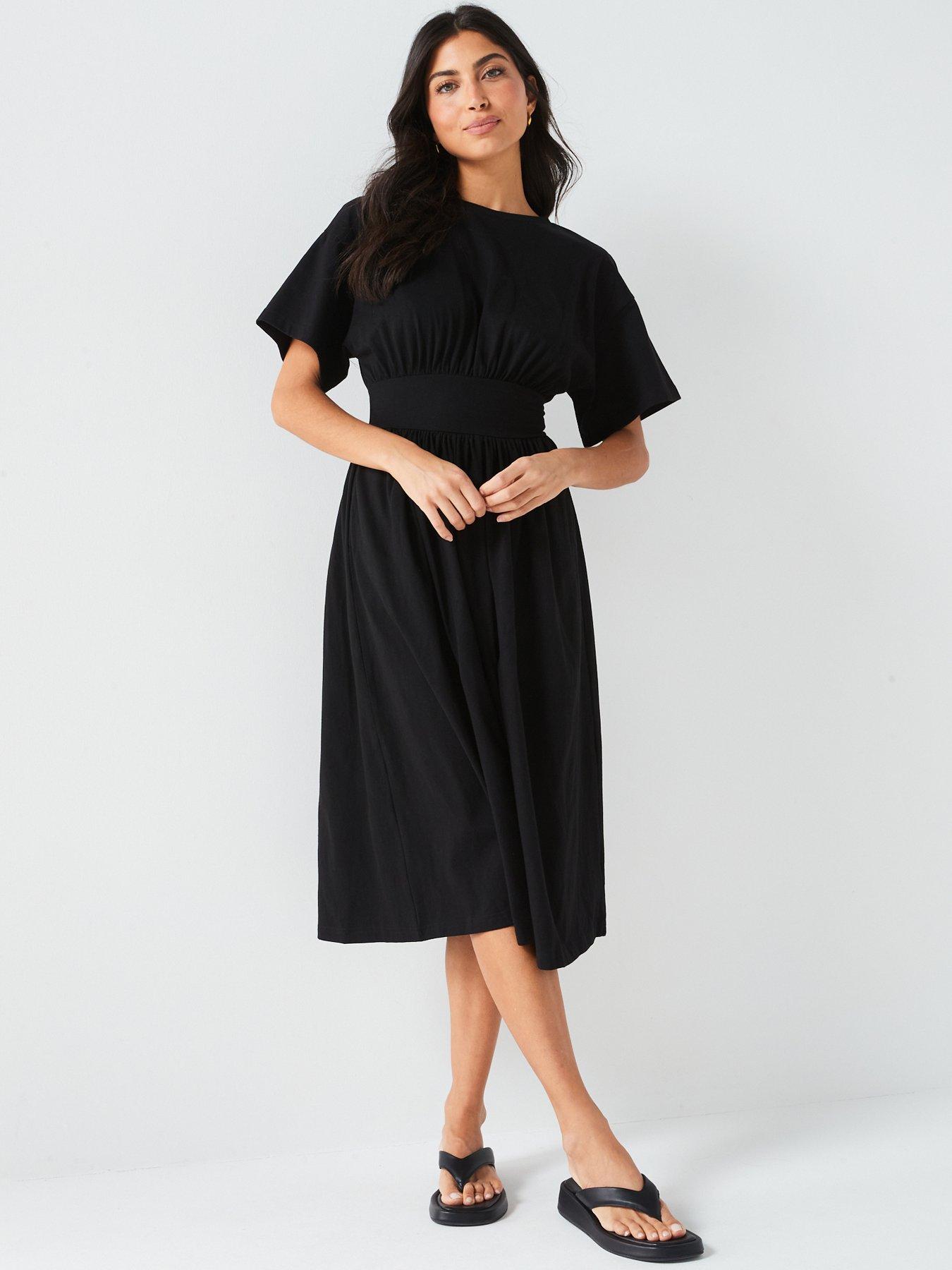 Everyday Waisted Midi Dress - Black | Very.co.uk