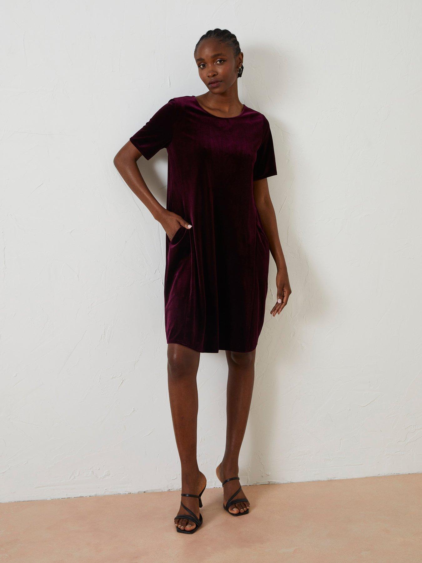 FatFace Simone Velvet Dress Dark Plum very