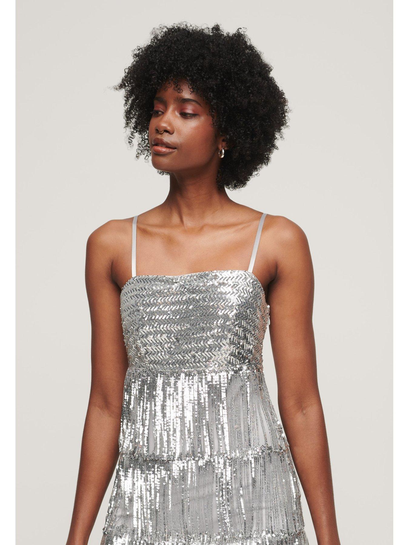 Superdry Fringe Cami Mini Dress - Grey | Very.co.uk