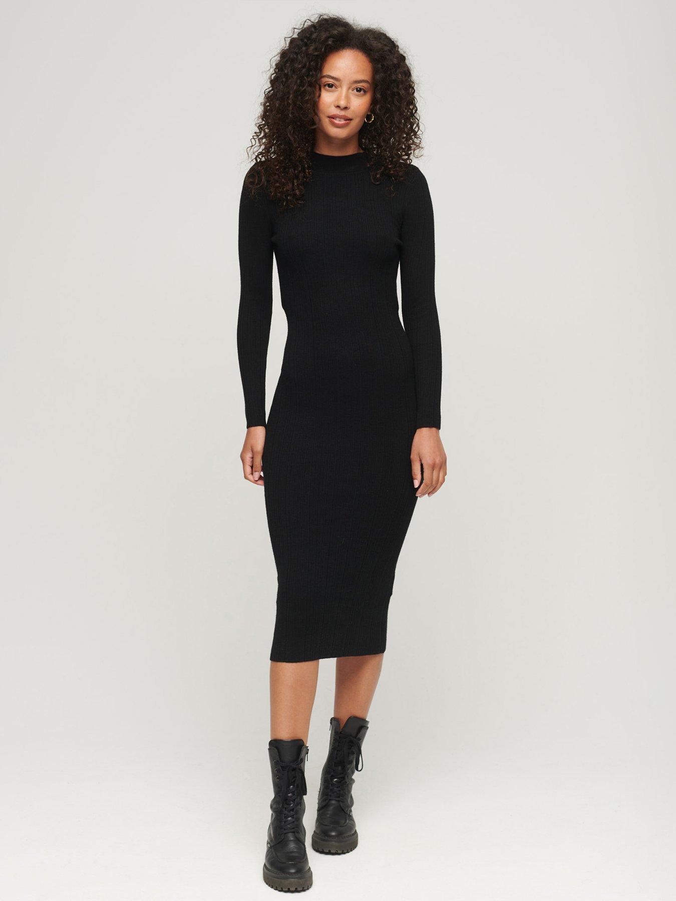 Backless black midi sales dress