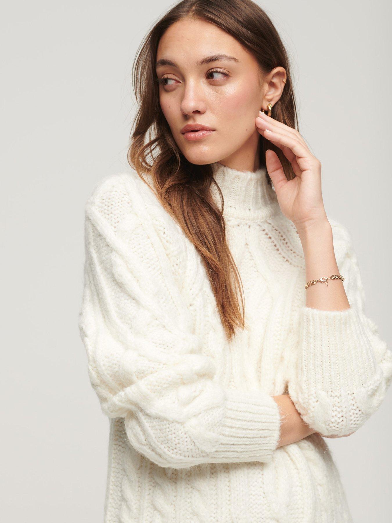 Superdry Cable Knit Mock Neck Jumper Dress - White | very.co.uk