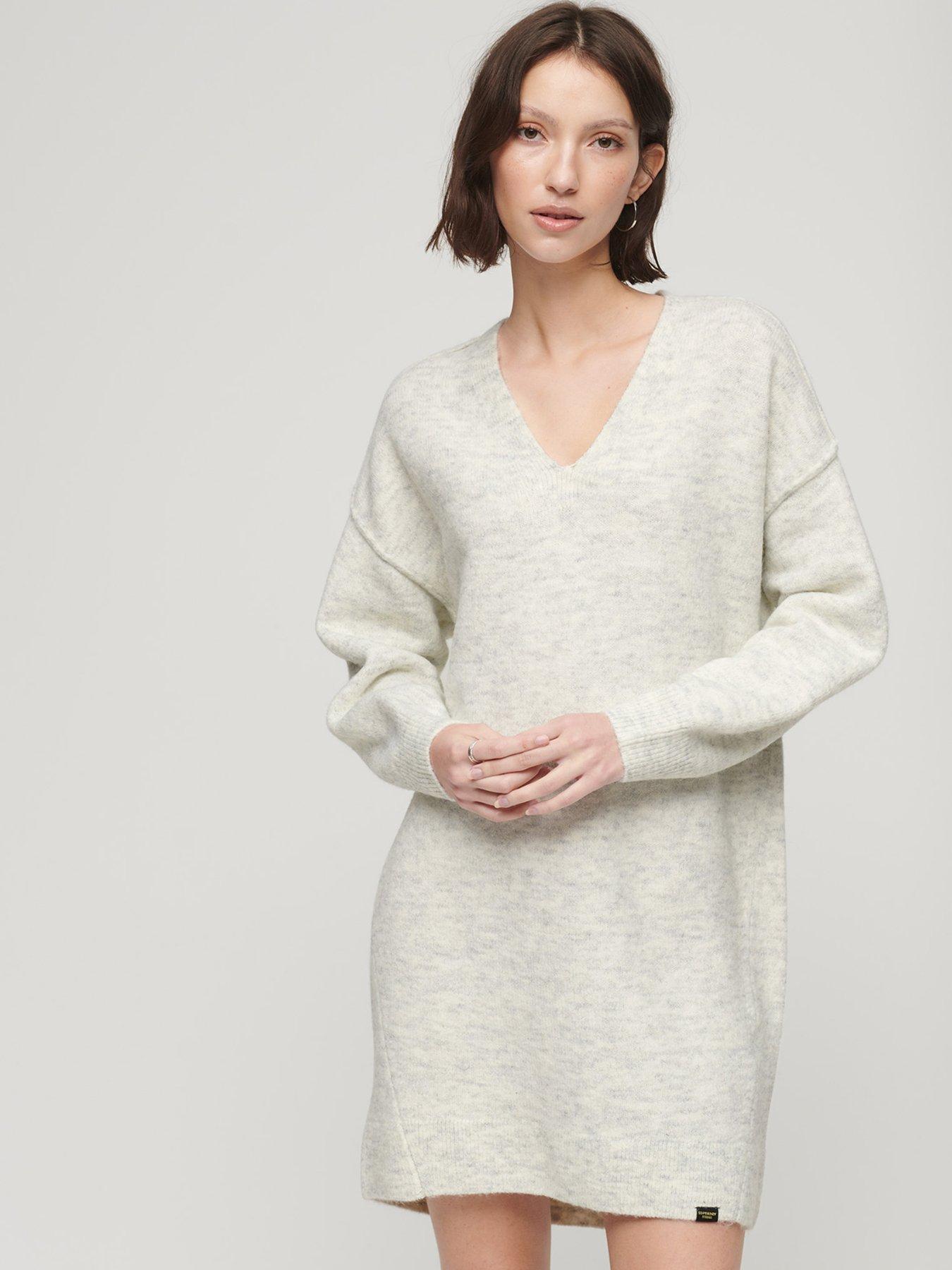 Superdry V-neck Knit Jumper Dress - Cream