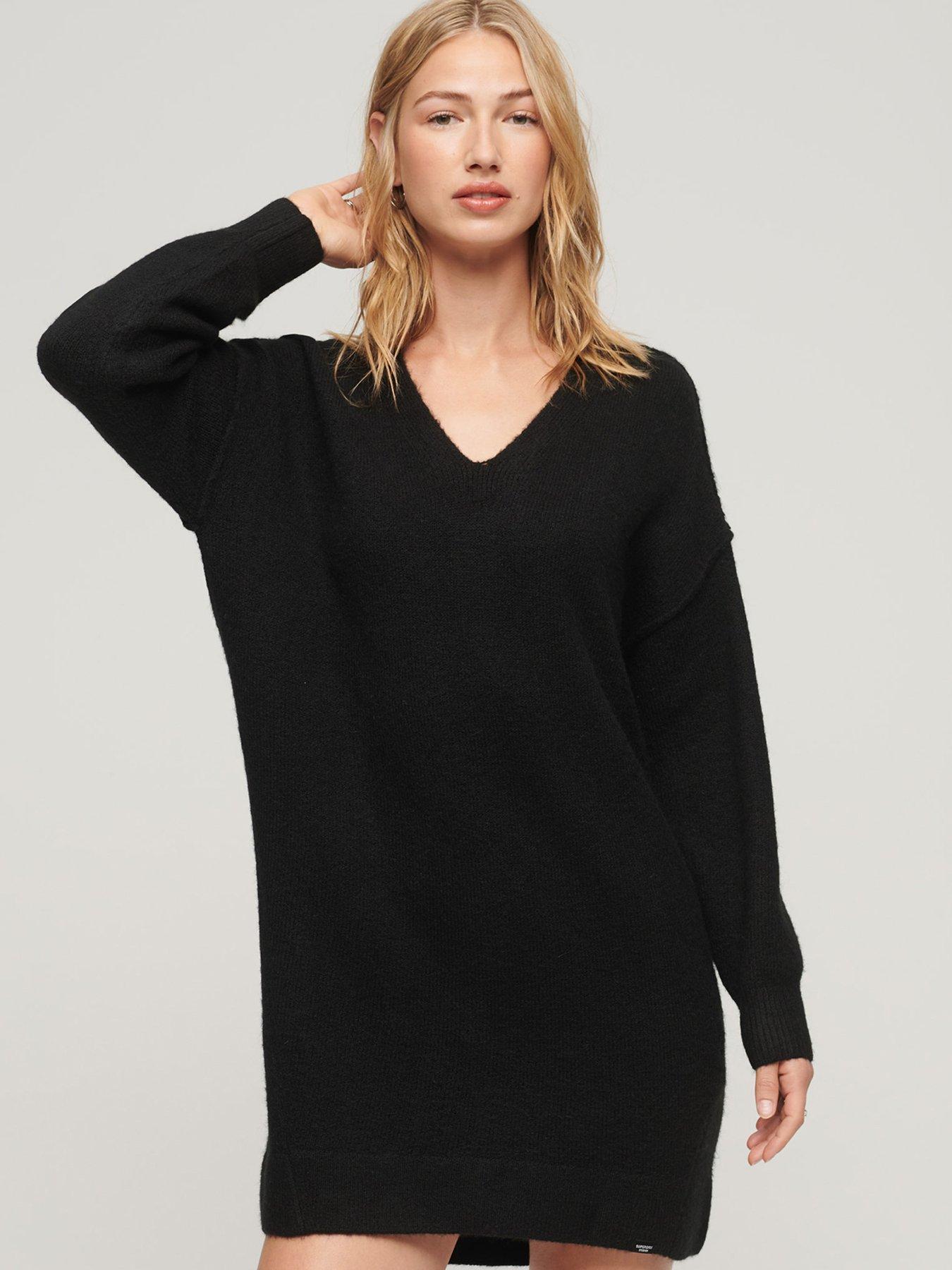 Superdry V-Neck Knit Jumper Dress - Black