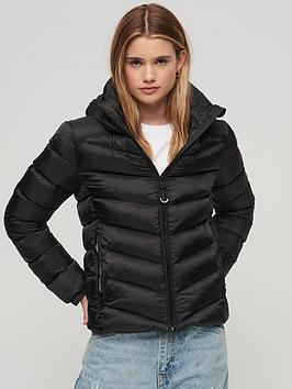 Superdry Hooded Fuji Padded Jacket - Black, Black, Size 12, Women