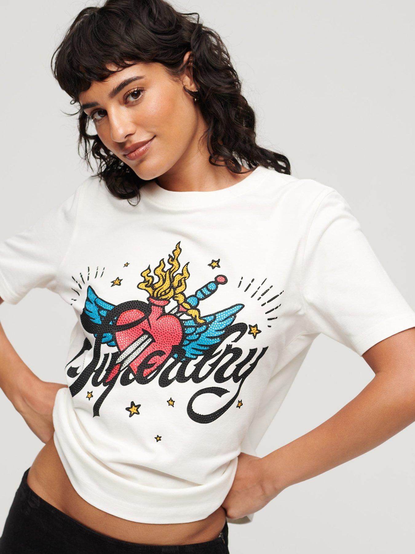 white colorful graphic tee