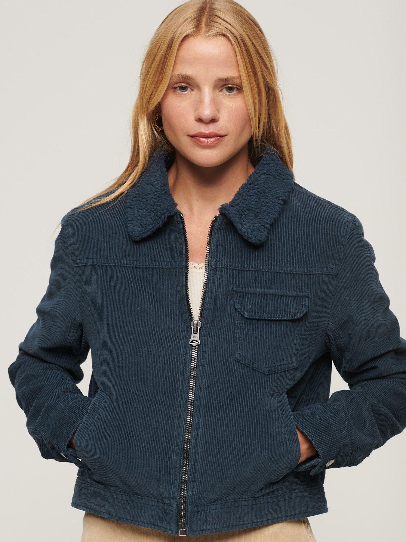 Superdry Cropped Sherpa Lined Cord Jacket Navy