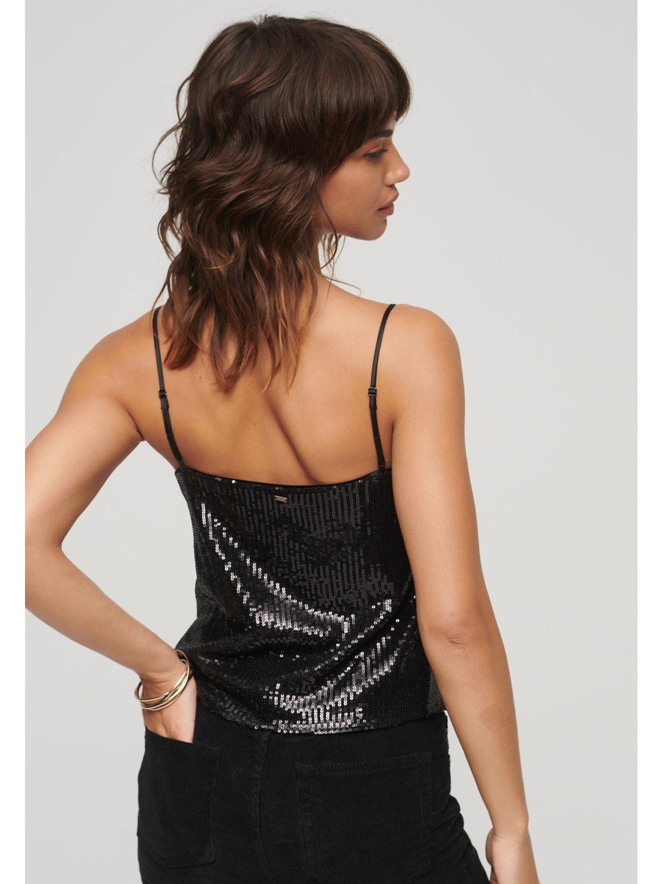 Black sparkly cheap vest tops uk