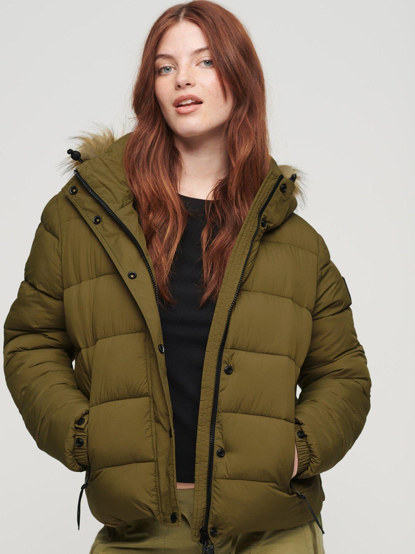 Cropped padded jacket on sale with faux fur hood