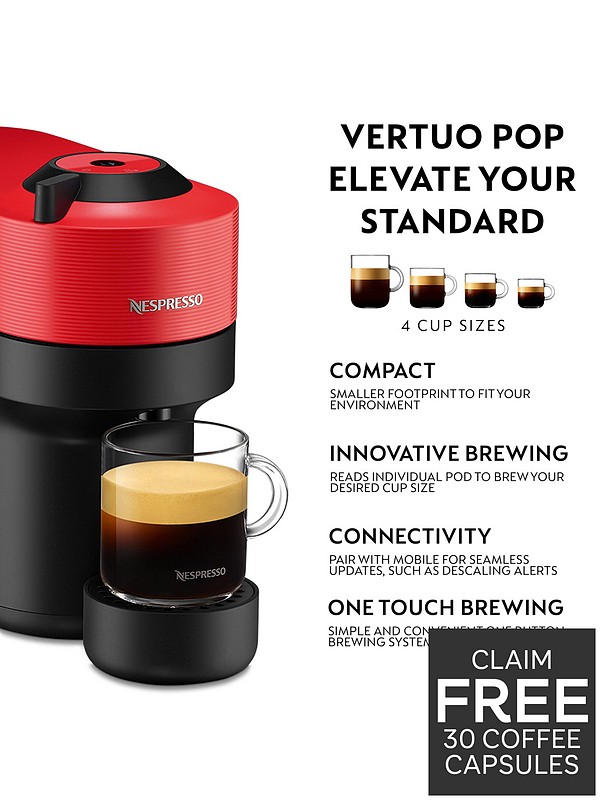 Nespresso Vertuo Pop Coffee Machine by Krups - Red, XN920540