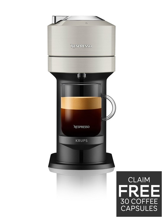 stillFront image of nespresso-krups-vertuo-next-coffee-machine-light-grey-xn910b40